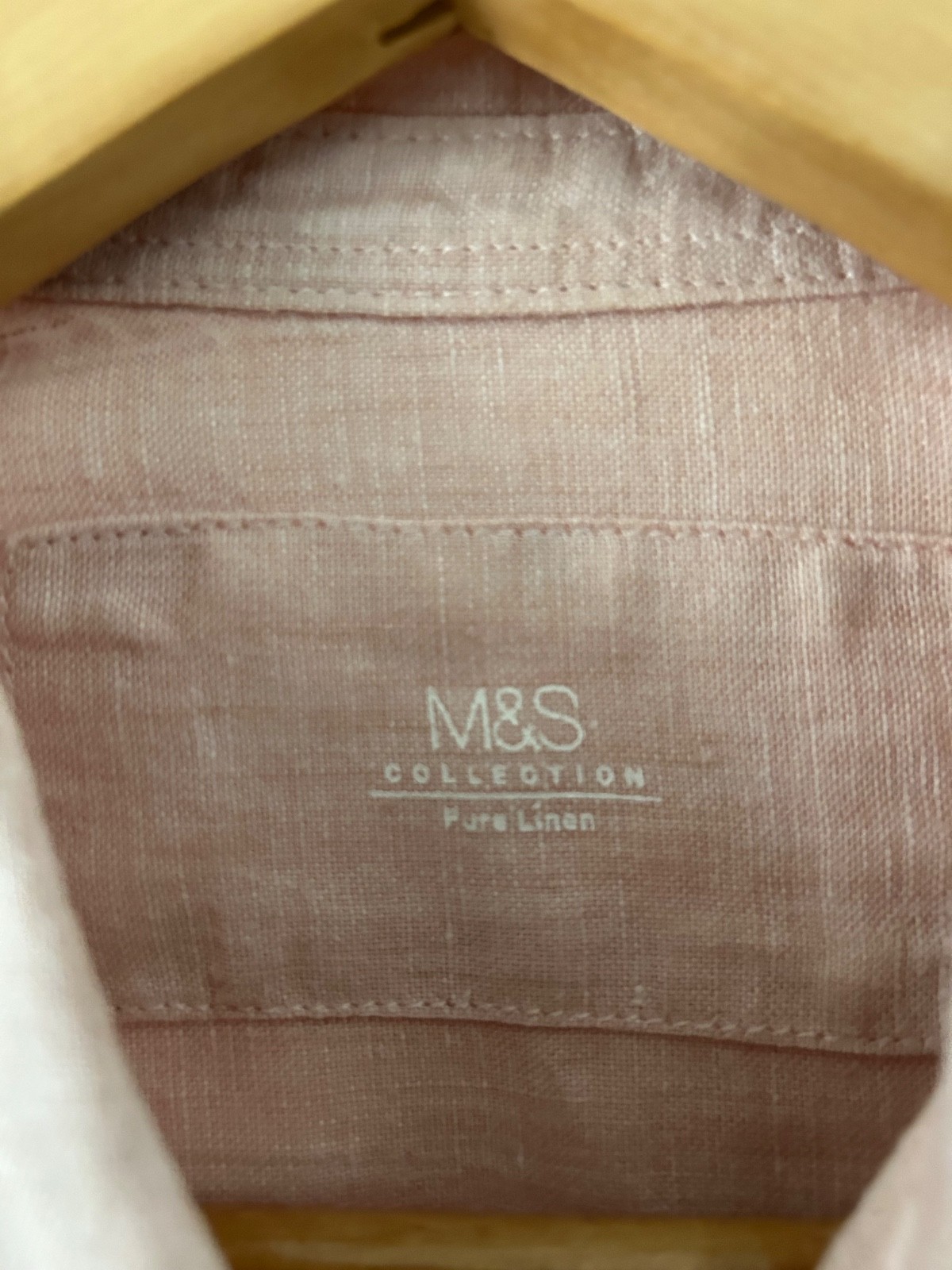 M&S Pure Linen Shirt Blouse Size 12 Pale Pink Long Sleeve Summer Holiday VGC