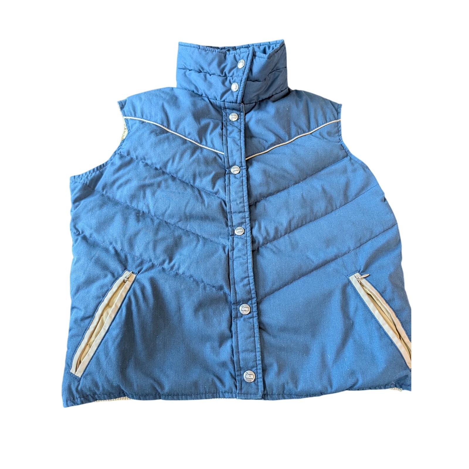 Vintage Woolrich Woman Puffer Vest Blue Western Yoke Sheep Logo Large