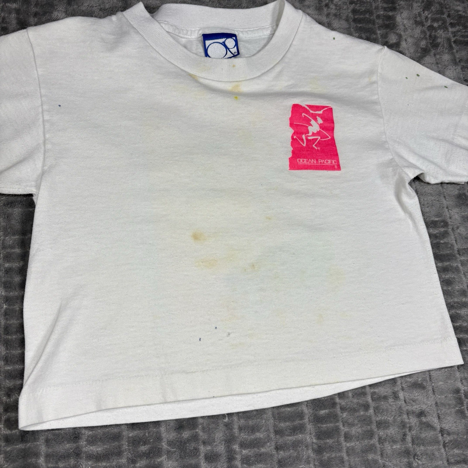 Vtg 1989 Ocean Pacific Op Surf T Shirt Crop Top Neon Windsurfing Made in USA SM