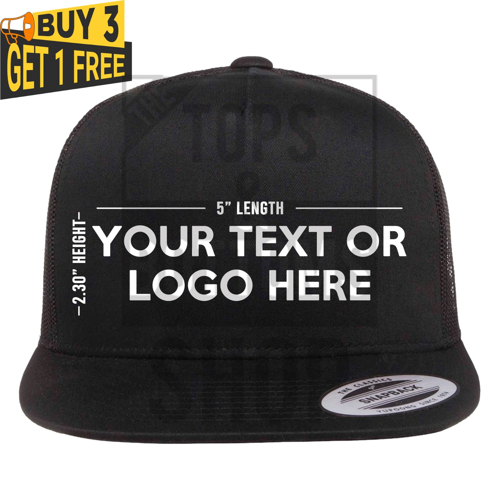 Custom Text or Logo Flat Bill Trucker Cap Add Your Own Personalized Text Hat