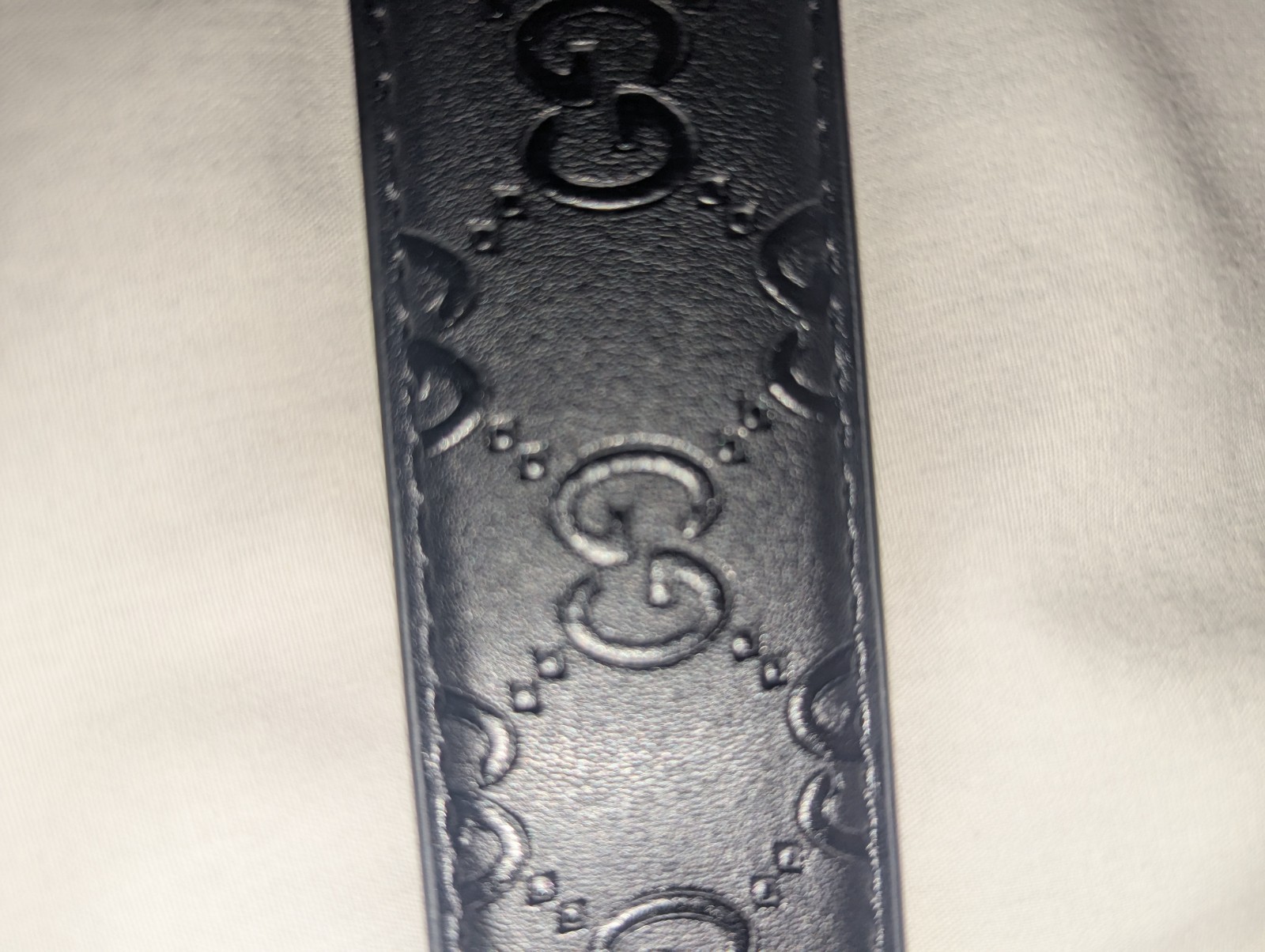 Gucci Belt Black GG Embossed Leather Double G Silver Buckle Men 110cm/38-44