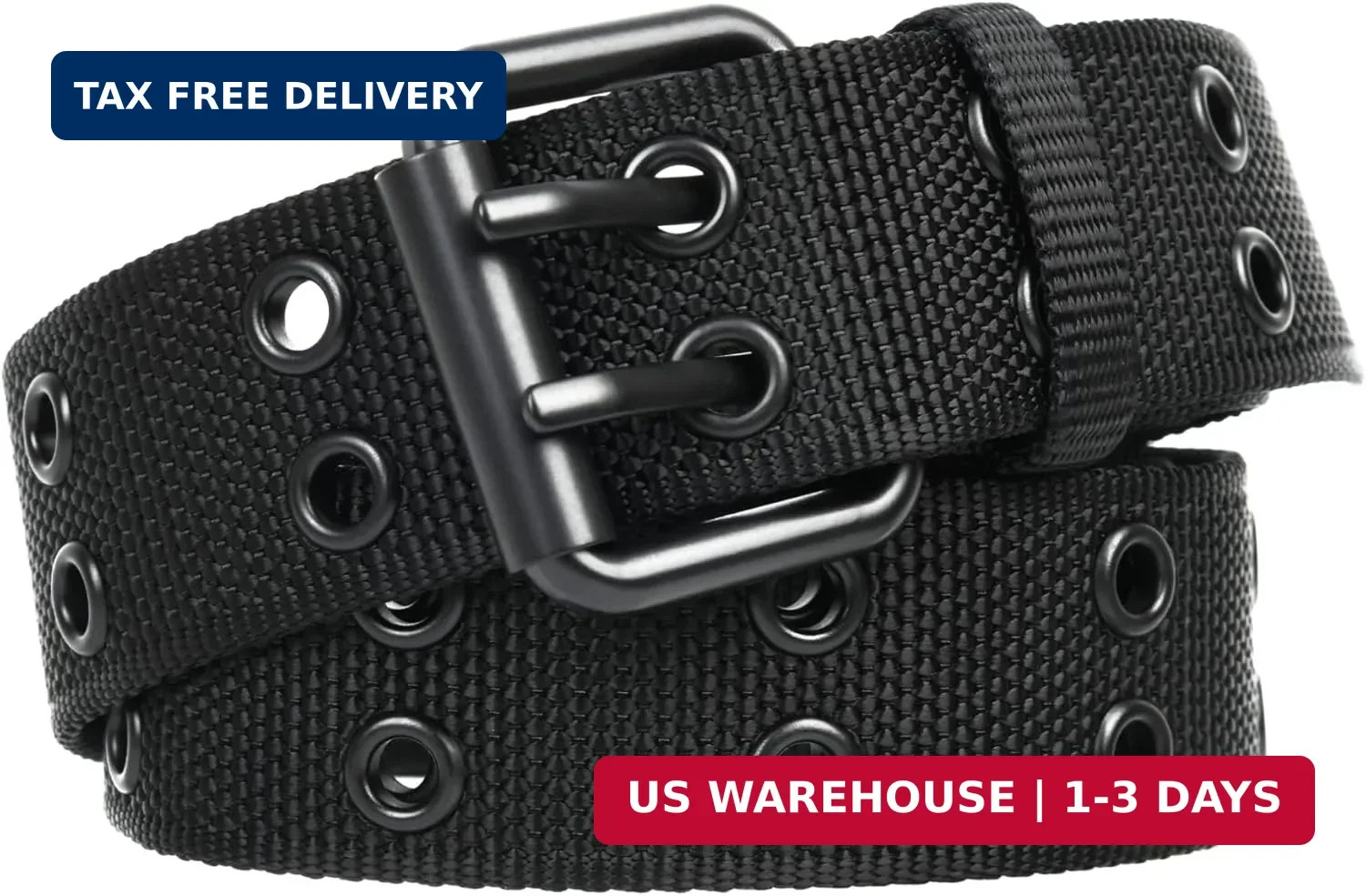 Double Prong Buckle Nylon Punk Belt Men Women, Sizes 28-64 Inches