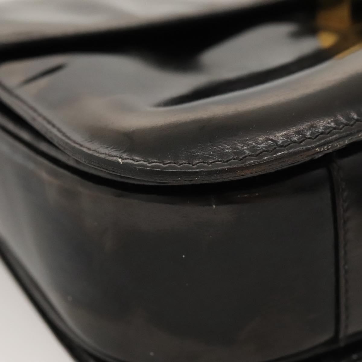 CELINE Horse Carriage Shoulder Bag Enamel Black Auth bs24388