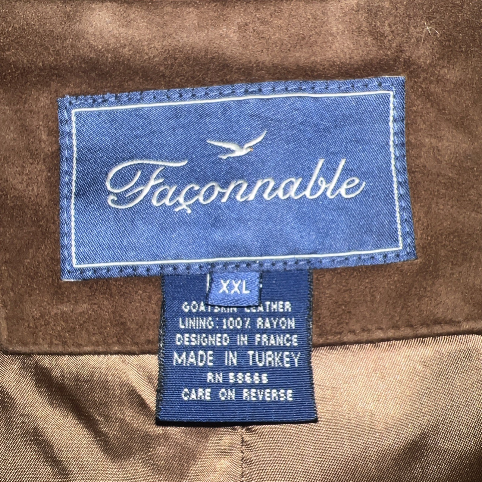 VTG Façonnable Goatskin Leather Sport Coat Men’s Sz 2XL XXL Brown Suede Jacket