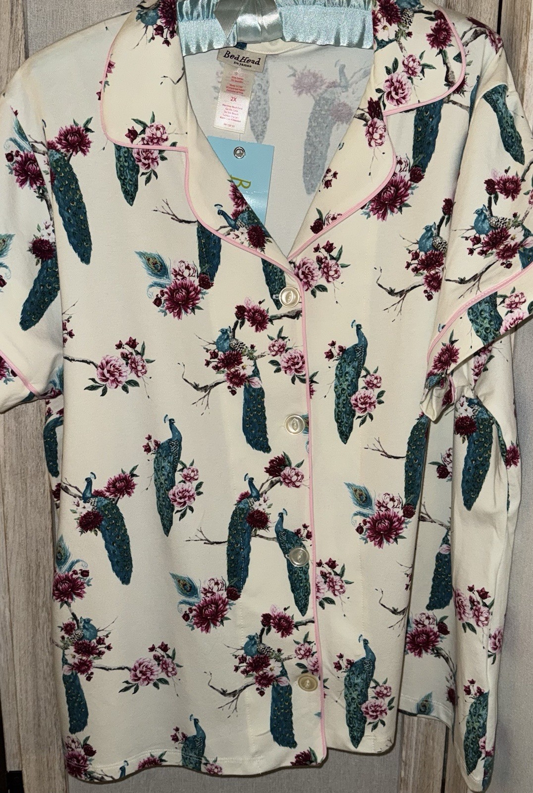 New BedHead Pajama 2X Top Peacock Floral USA Stretch TOP ONLY Multi Color