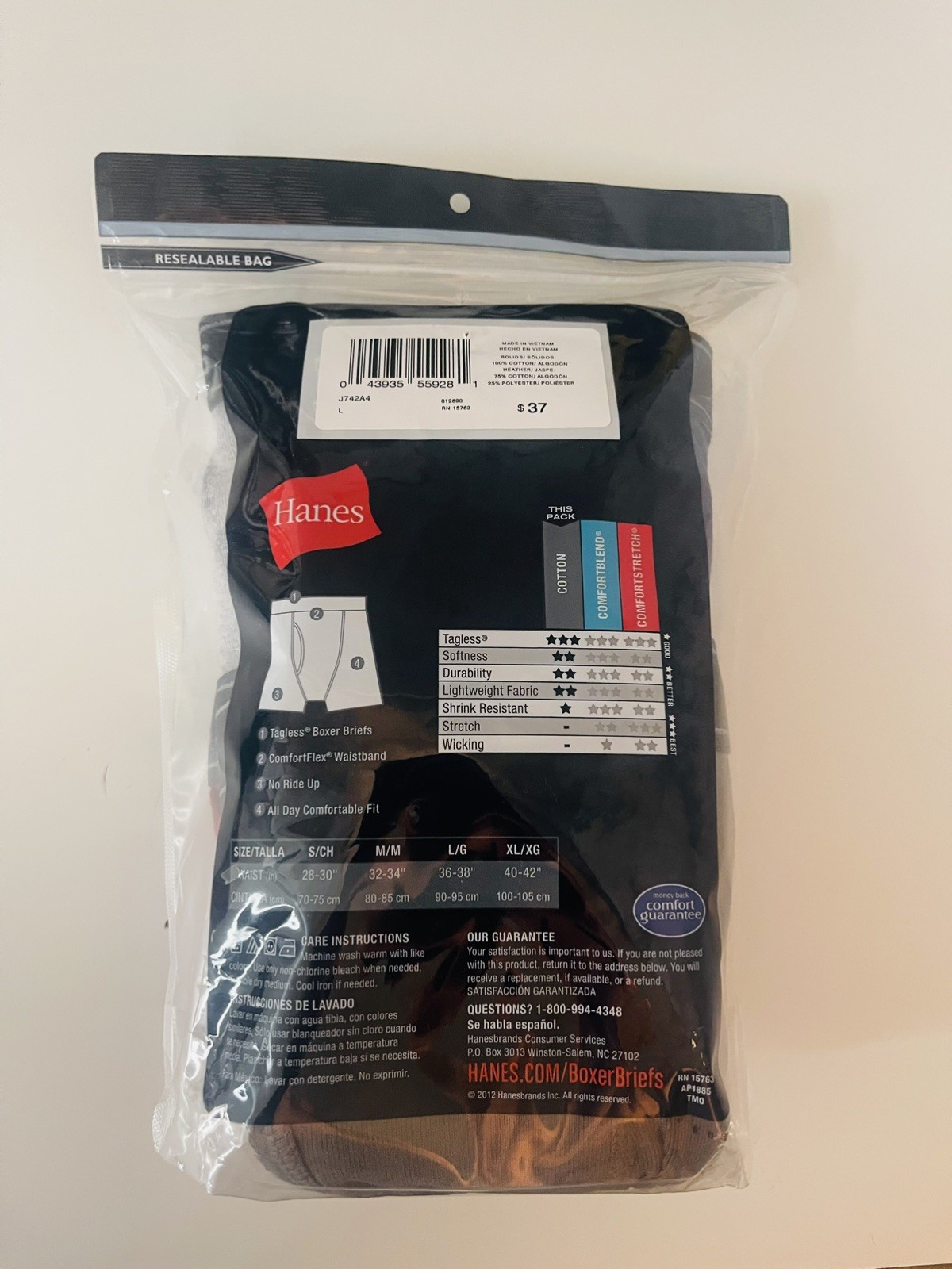 Hanes 4 Tagless Boxer Briefs Men Large (L) 100% Cotton Underwear multicolor