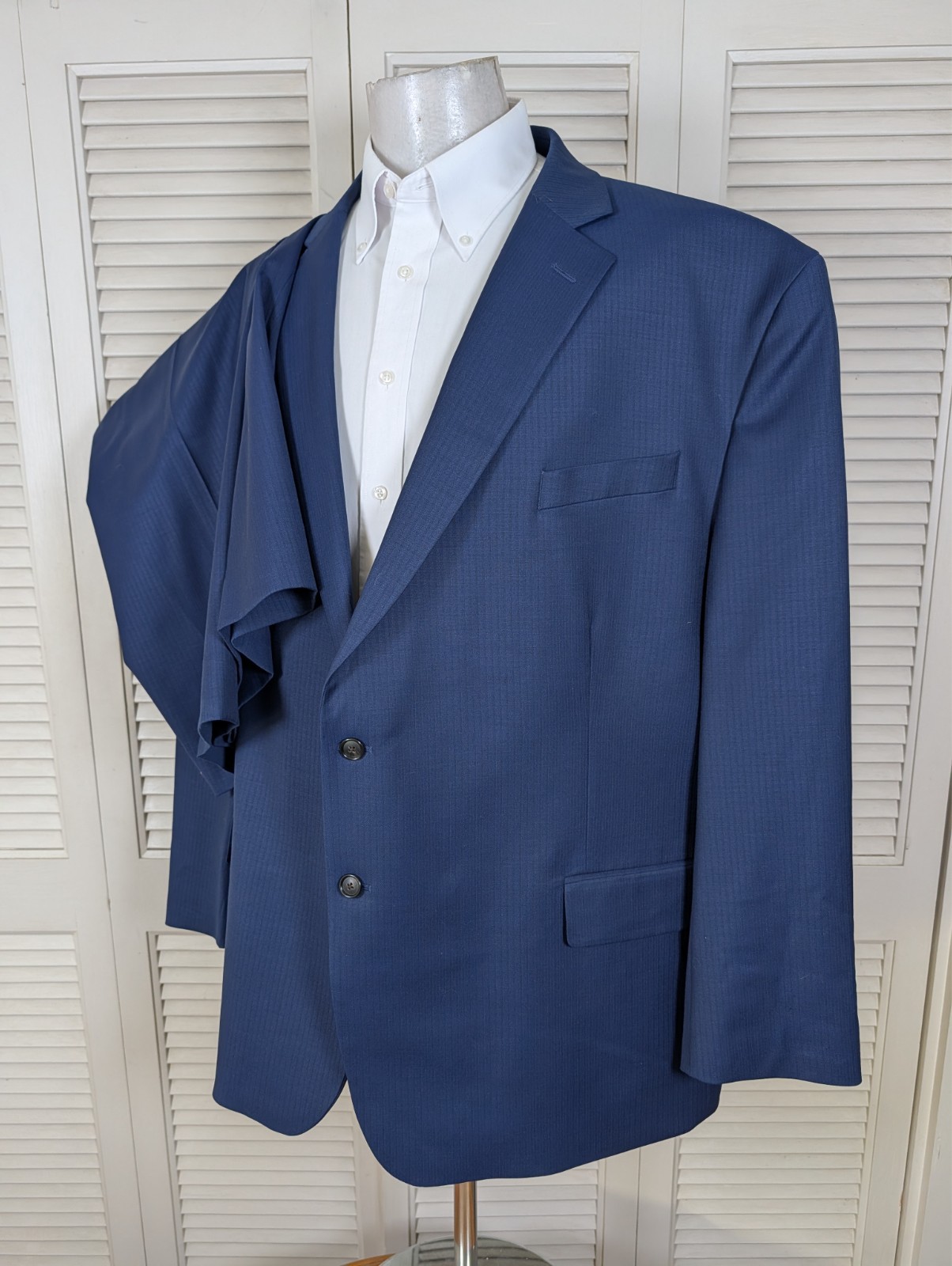 Stafford 2 Piece suit Mens 56R Pants 56×28 Big And Tall Super Suit Solid Blue