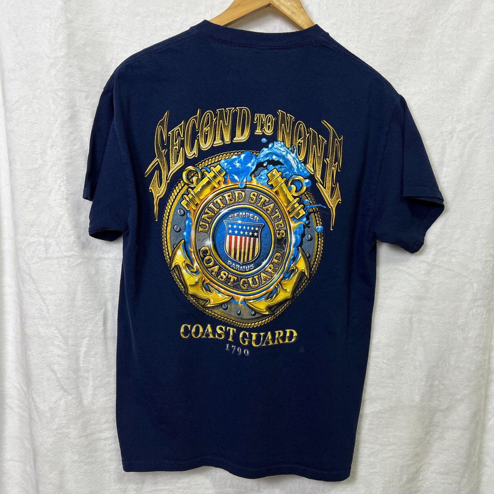 Gildan Coast Guard Second To None T Shirt Mens L Navy Short Sleeve Heavy Cotton