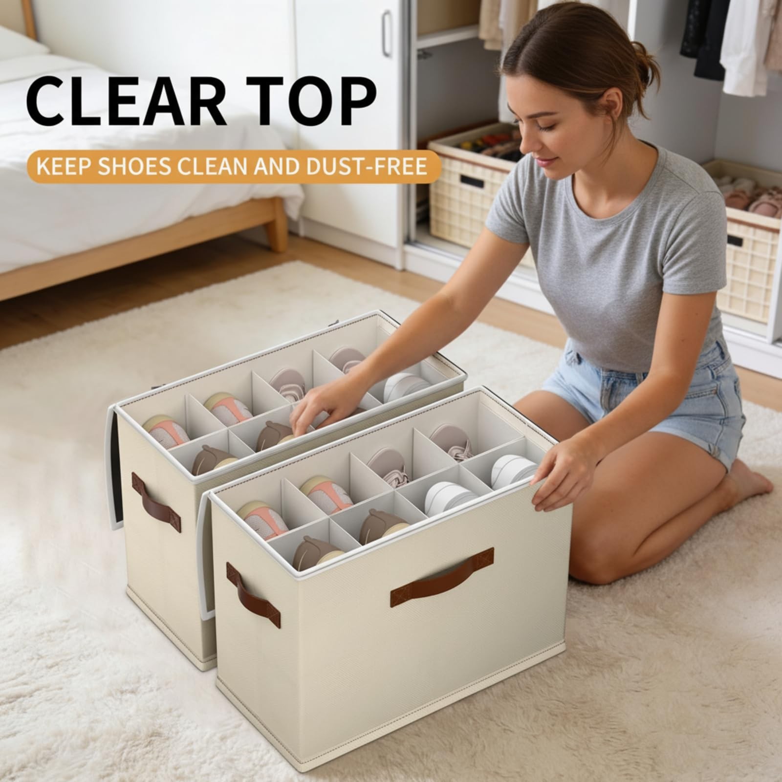 2 Pack Shoe storage Organizer for closet with wheels,No Assemble Required Sho…