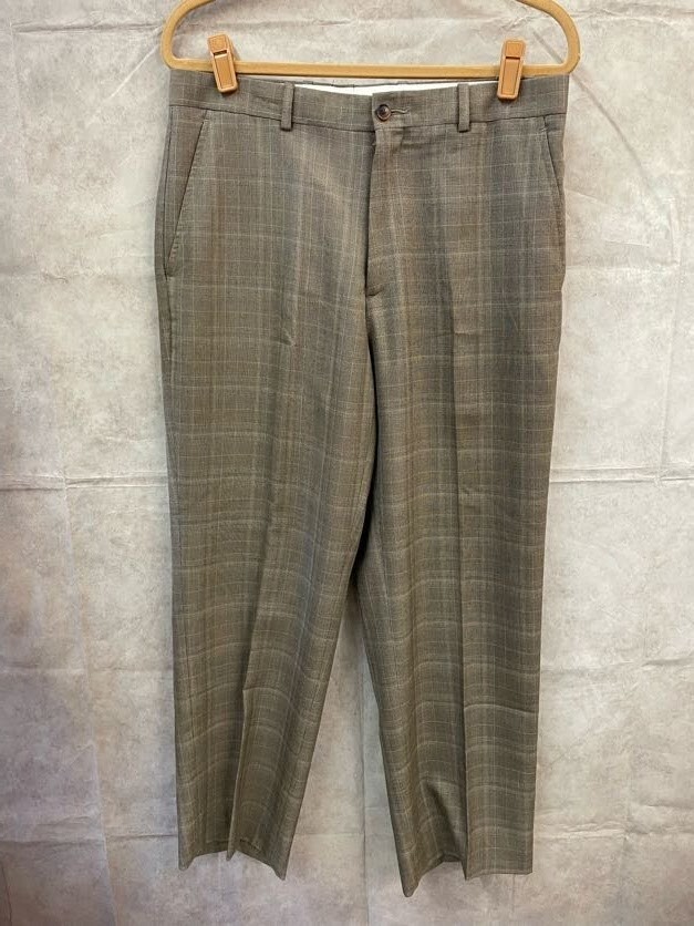 Perry Ellis Men’s Dress Pants Plaid Brown Flat Front Size W32