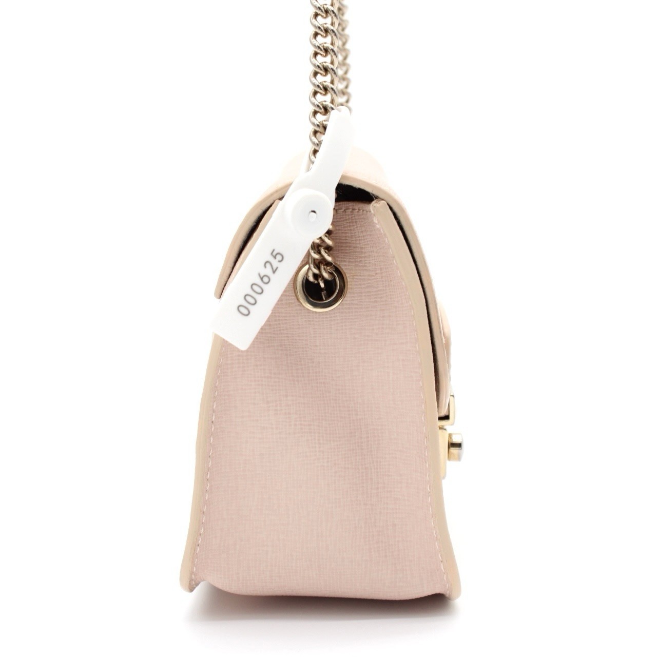 Leather Pink Beige Chain Shoulder Bag Crossbody Gold Hardware