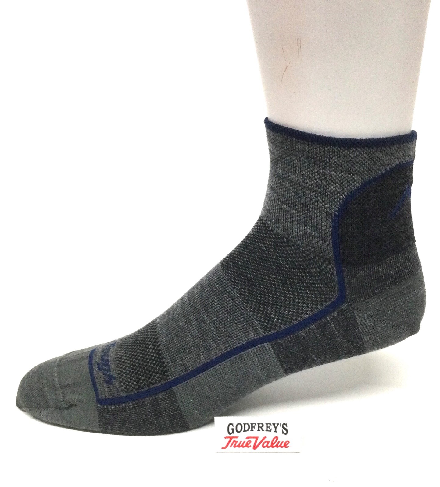 USA 1715 DARN TOUGH MEN’S CHARCOAL Run/Bike MERINO WOOL 1/4 SOCKS Light M L XL