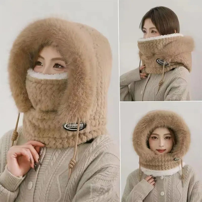 3 in 1 Womens Knit Beanie Hat Fleece Lined Winter Scarf Mask Set Snow Caps *****