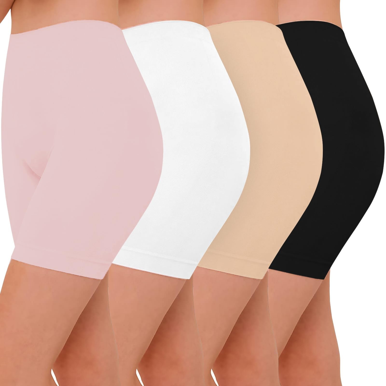 ZENUTA 4 Pack Slip Shorts for Women XX-Large, 4pcs Black White Nude Pink