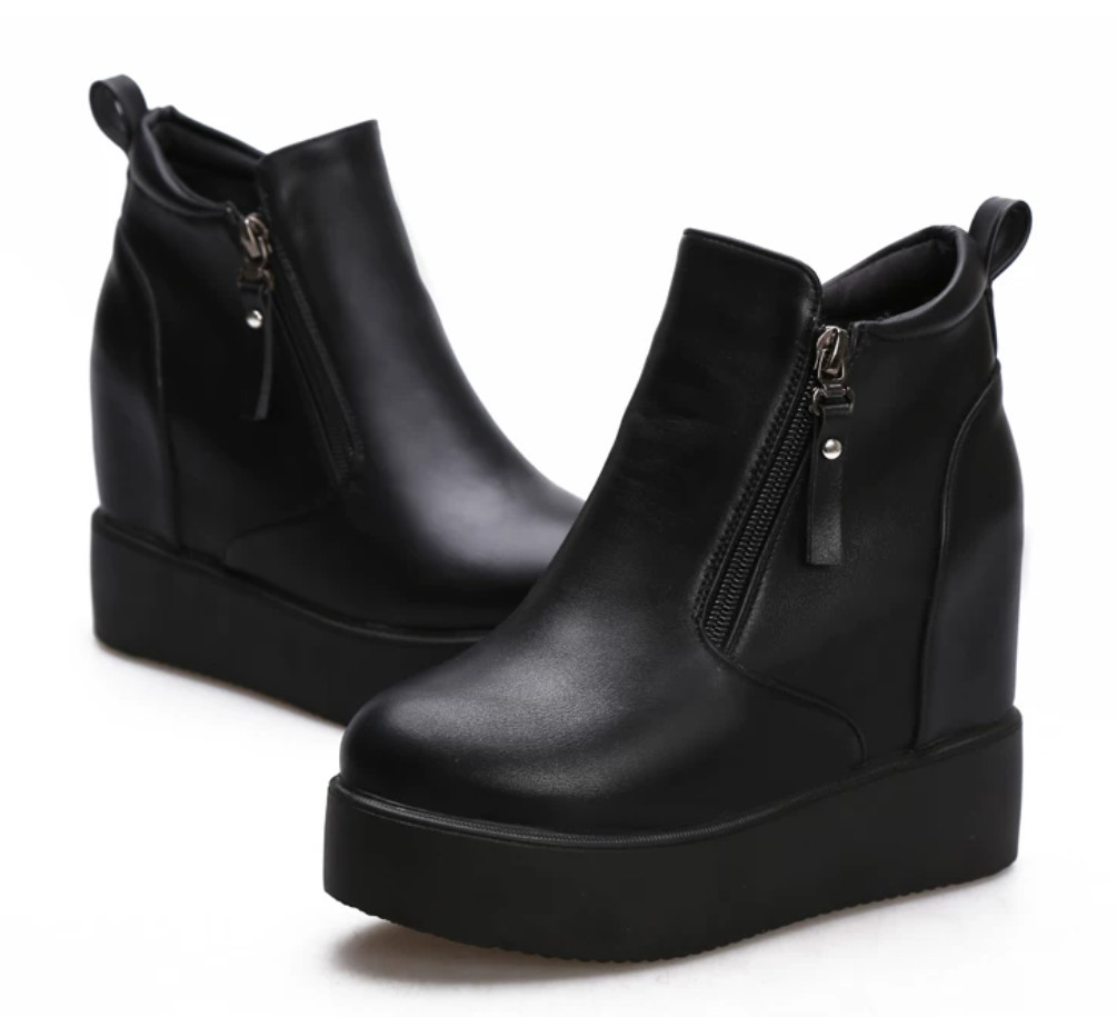 Women’s Hidden Wedge Platform Ankle Boots Creepers Shoes Round Toe Zip Fashion