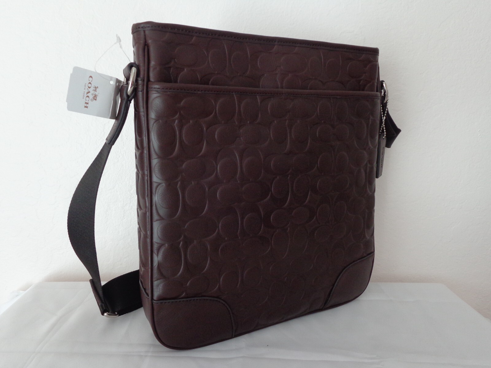 Coach NWT F71212 Heritage Web Leather Embossed C Zip Top Bag Brown