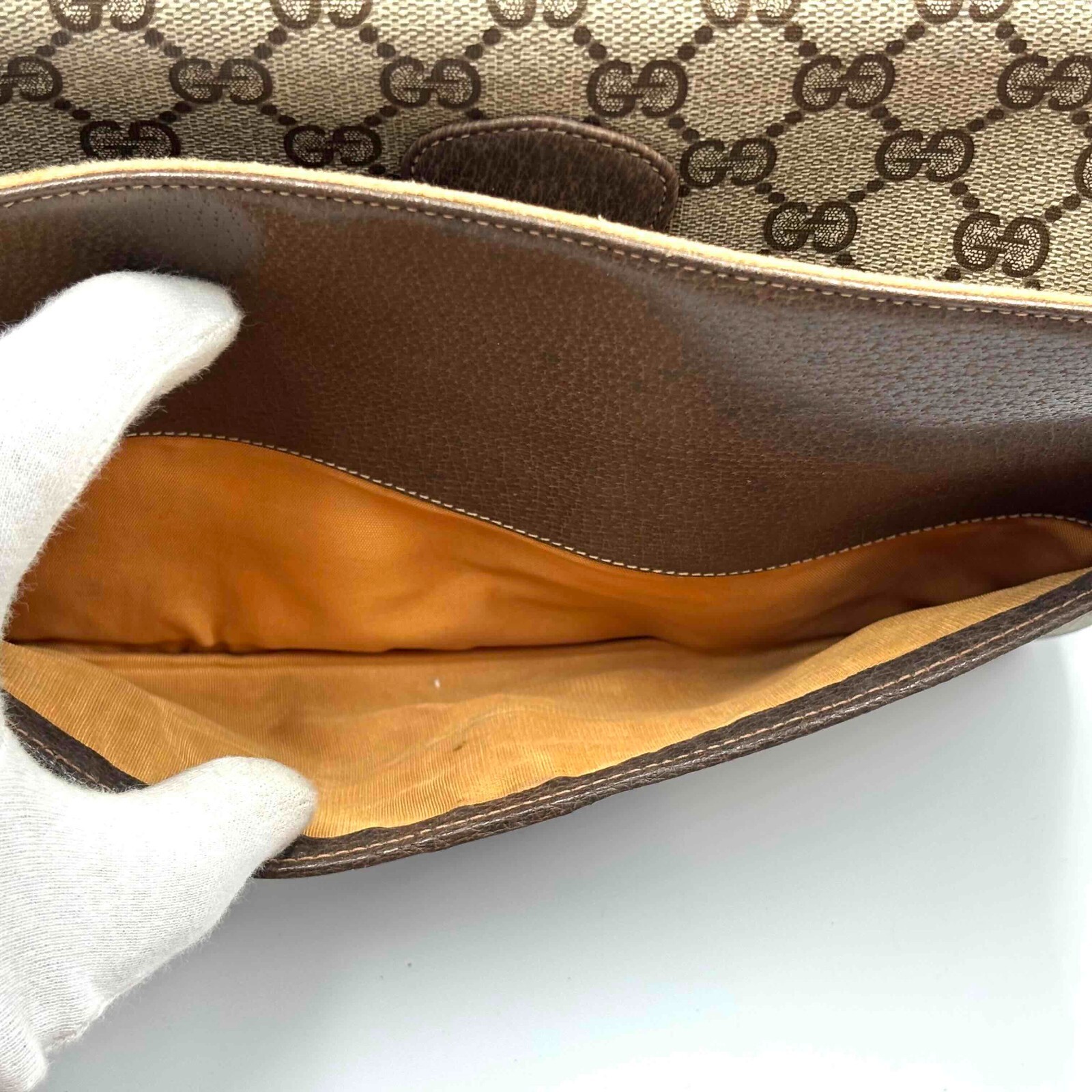 Vintage gucci Shoulder Bag Clutch Bag Purse GG PVC Leather Brown Authentic