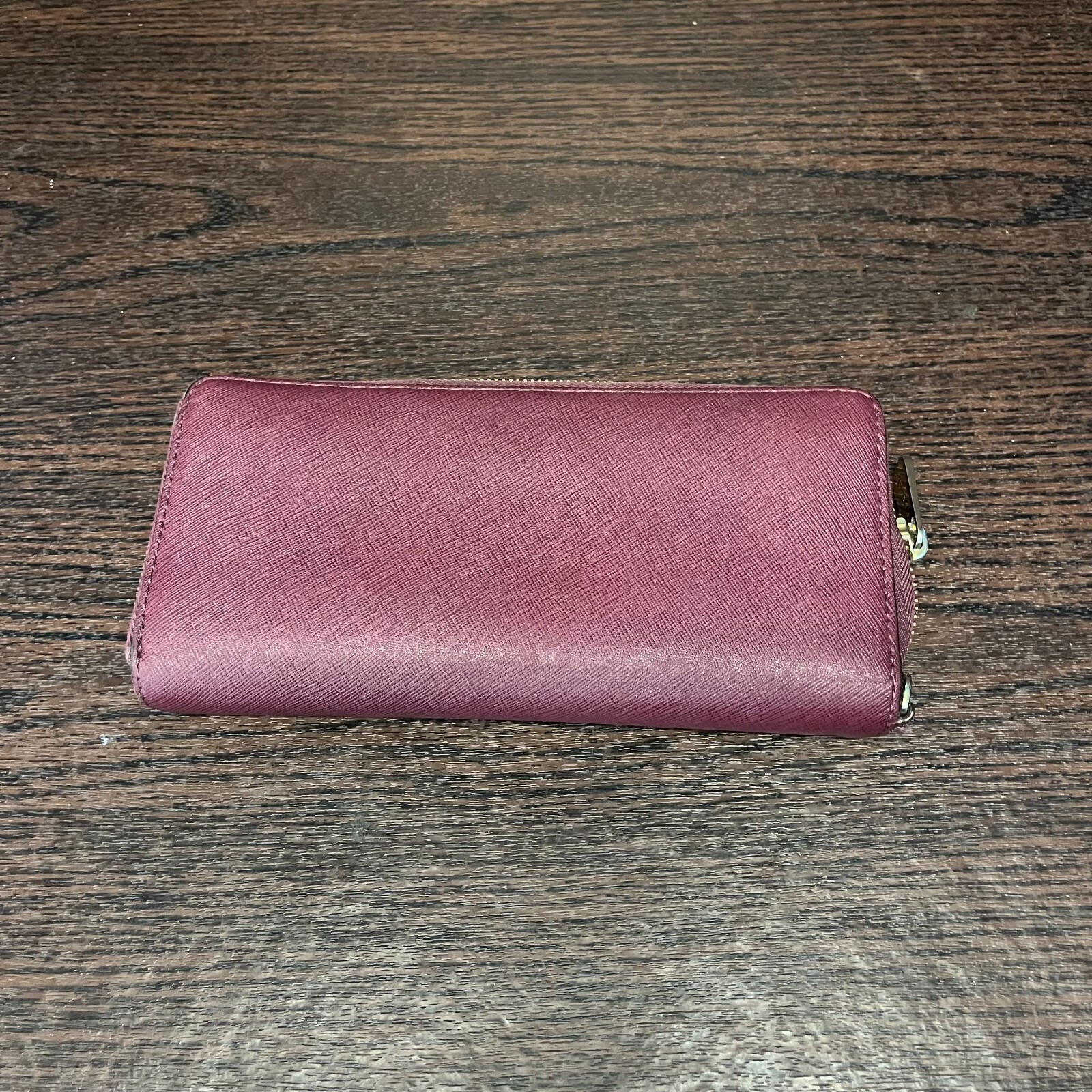 Michael Kors Womens Deep Red Leather Card Holder Pockets Zip Around Purse Wallet