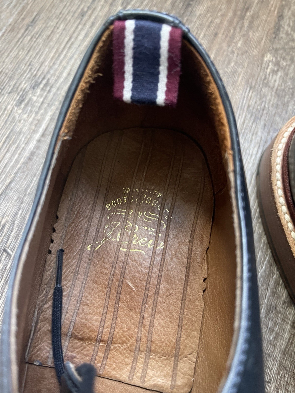 J Crew Men’s Oar Stripe Italian Leather Shortwing Wingtip Derby Shoes, Size 12