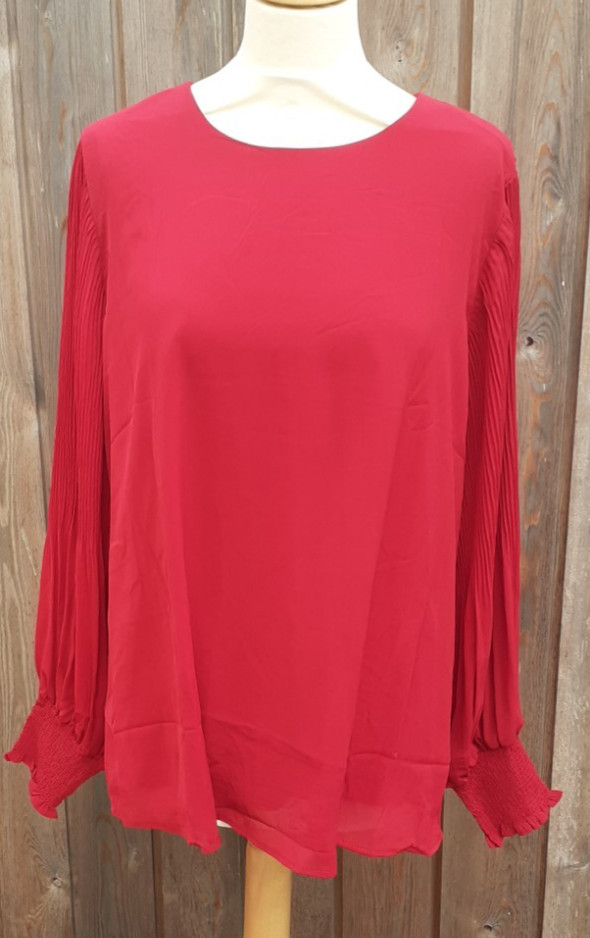 BNWT Michesvo Floaty Blouse Top Pleated Sleeve Deep Red Party UK XL Charity Sale