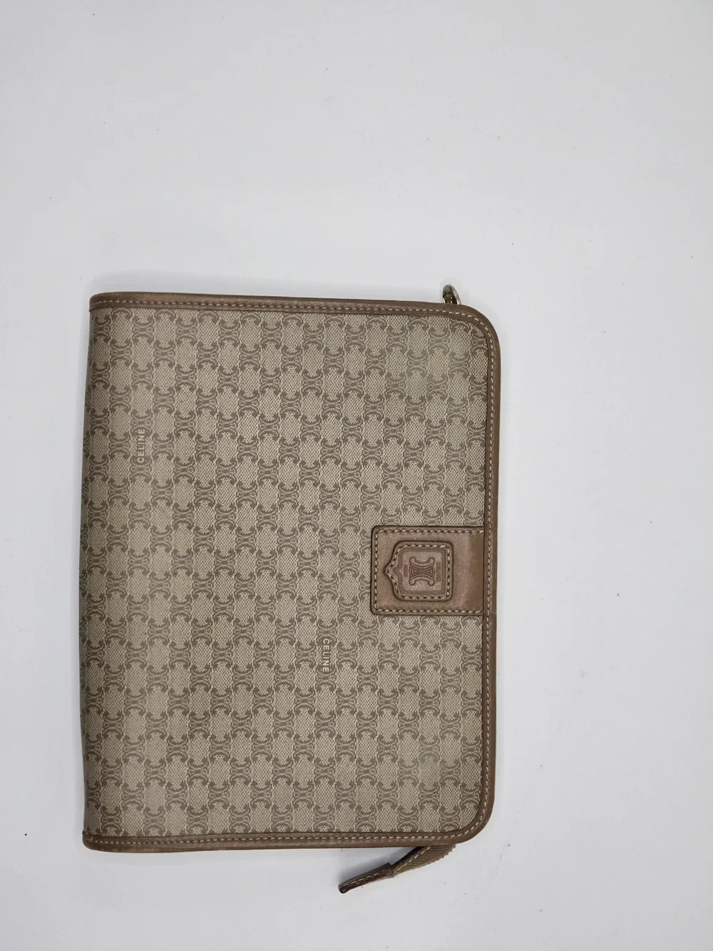 Authentic Vintage Celine Macadam PVC Zip Portfolio Clutch Case Beige Made Italy