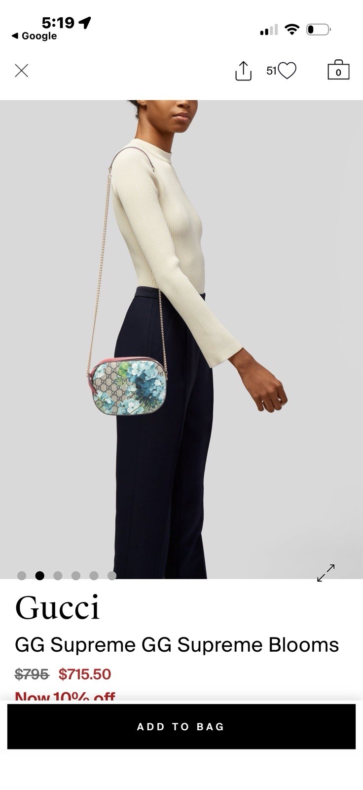 Gucci GG Supreme Blooms Chain Shoulder Bag Beige Red Floral Crossbody