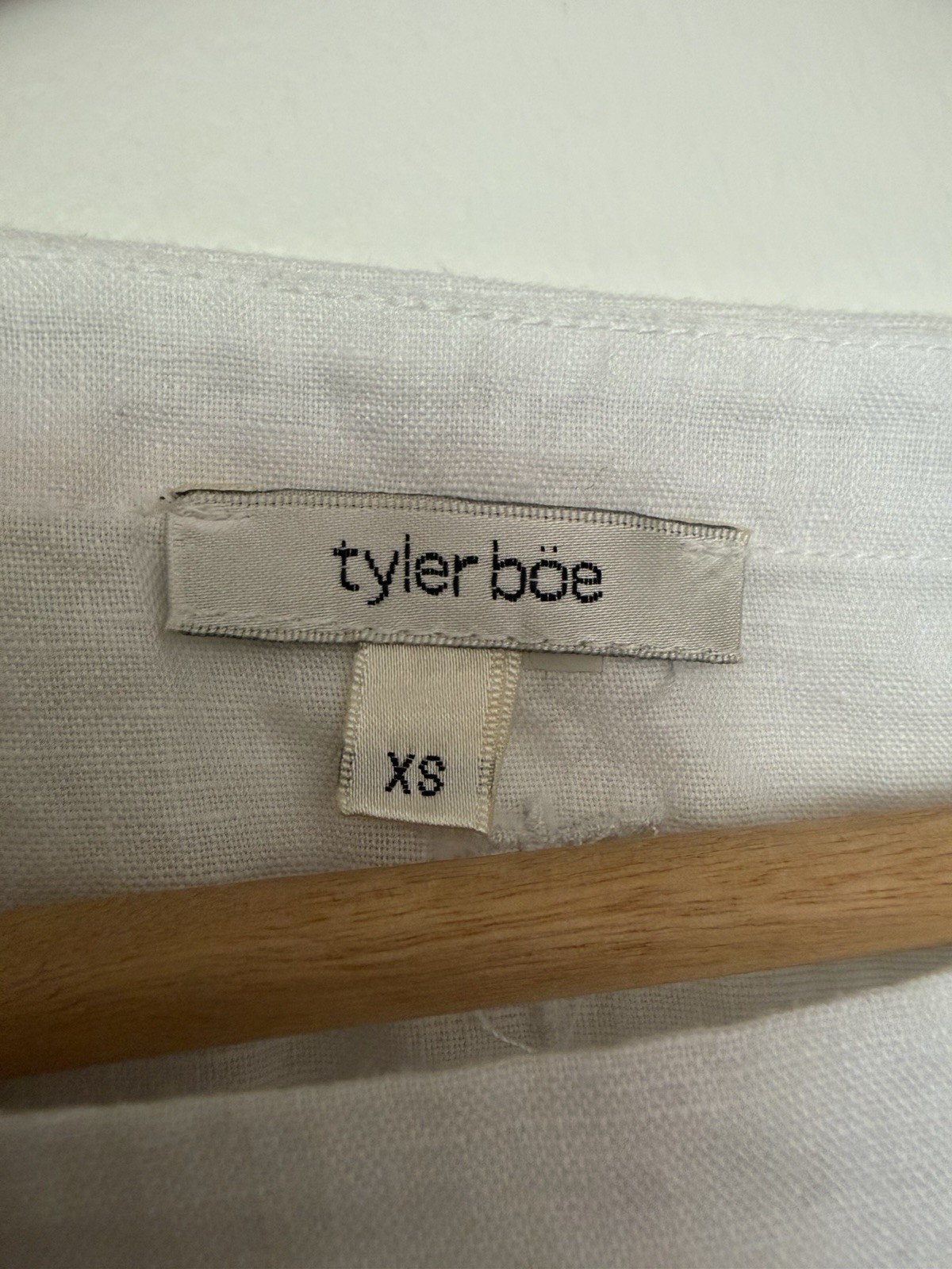 Tyler Böe XS Colorblock Linen Tunic Blouse Scoop Neck 3/4 Sleeve White Blue