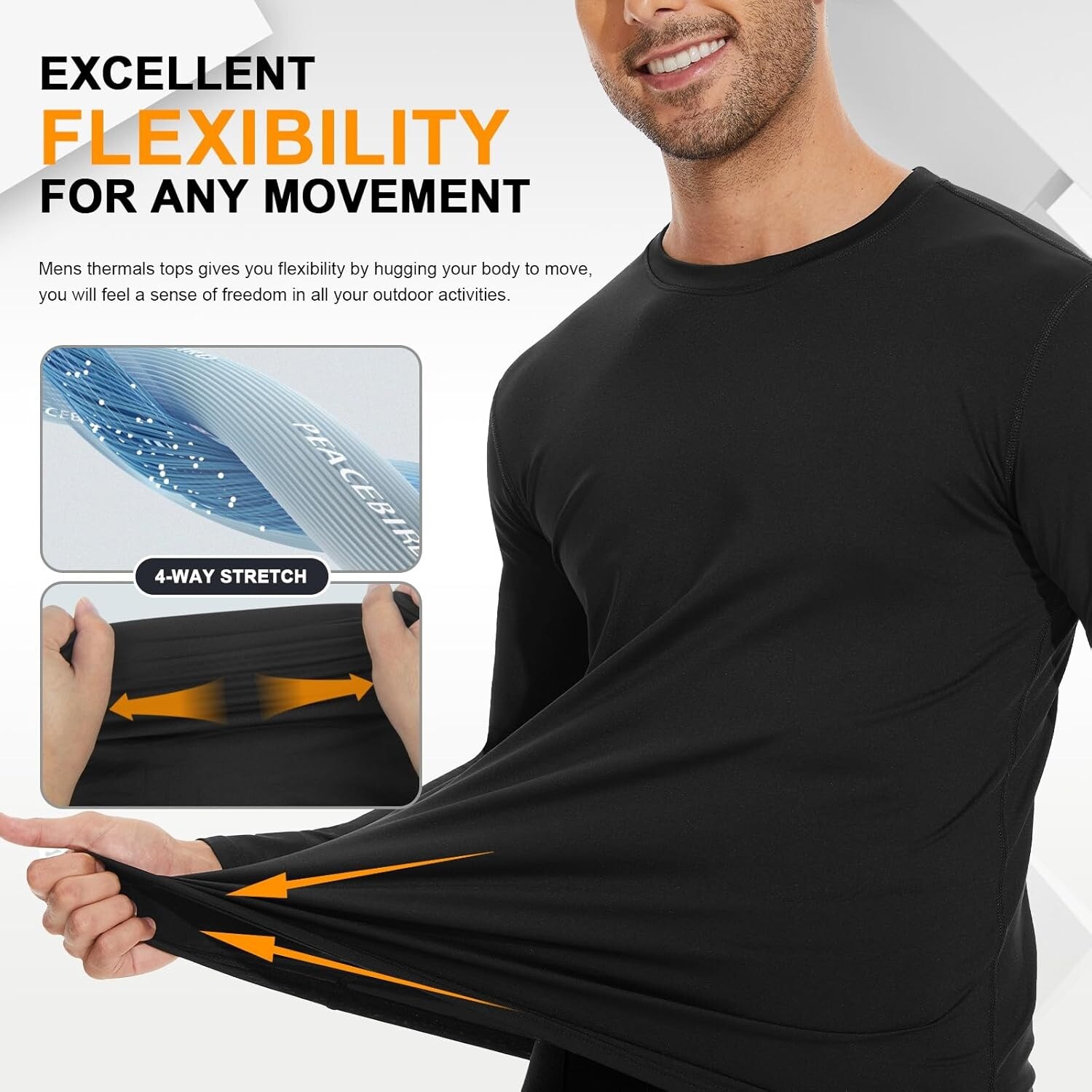 Men Thermal Long Sleeve Undershirt Keep Warm Fleece Lined Long John Thermal Sets