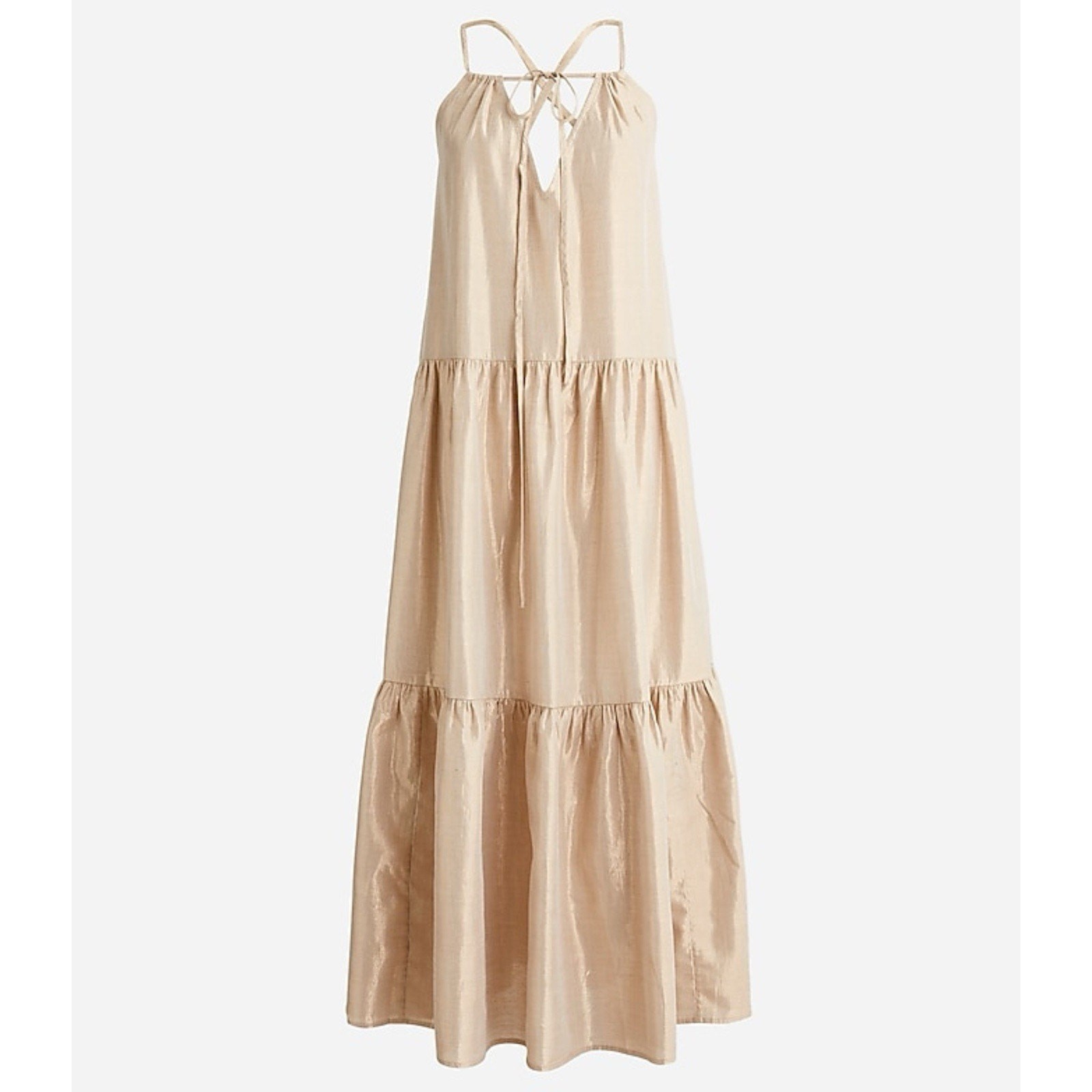 J. Crew Metallic Crossback Halter Beach Midi Dress Dusty Tan Rose Gold NWT Med