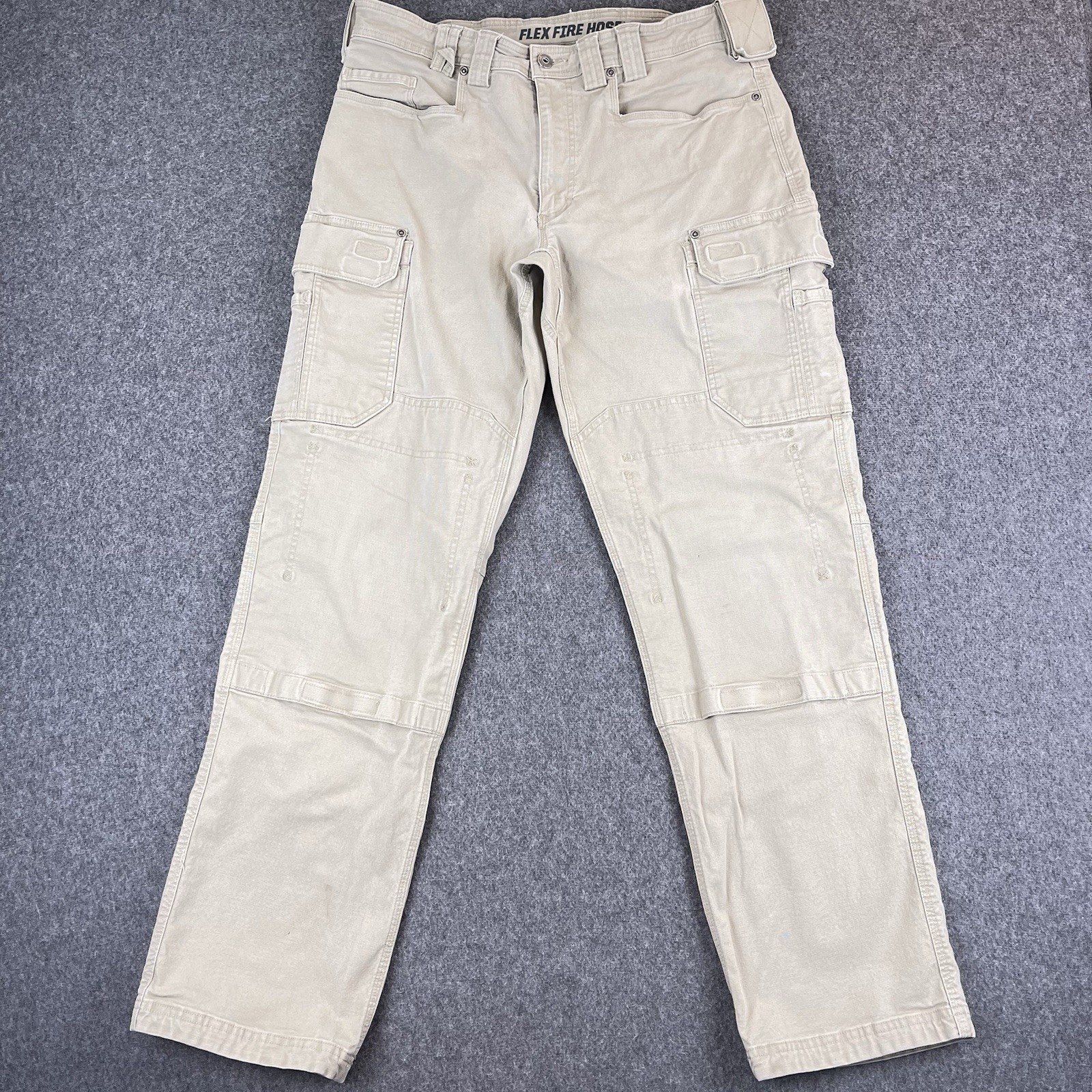 Duluth Flex Fire Hose Ultimate Relaxed Fit Cargo Work Pants Mens 36×34 Cream
