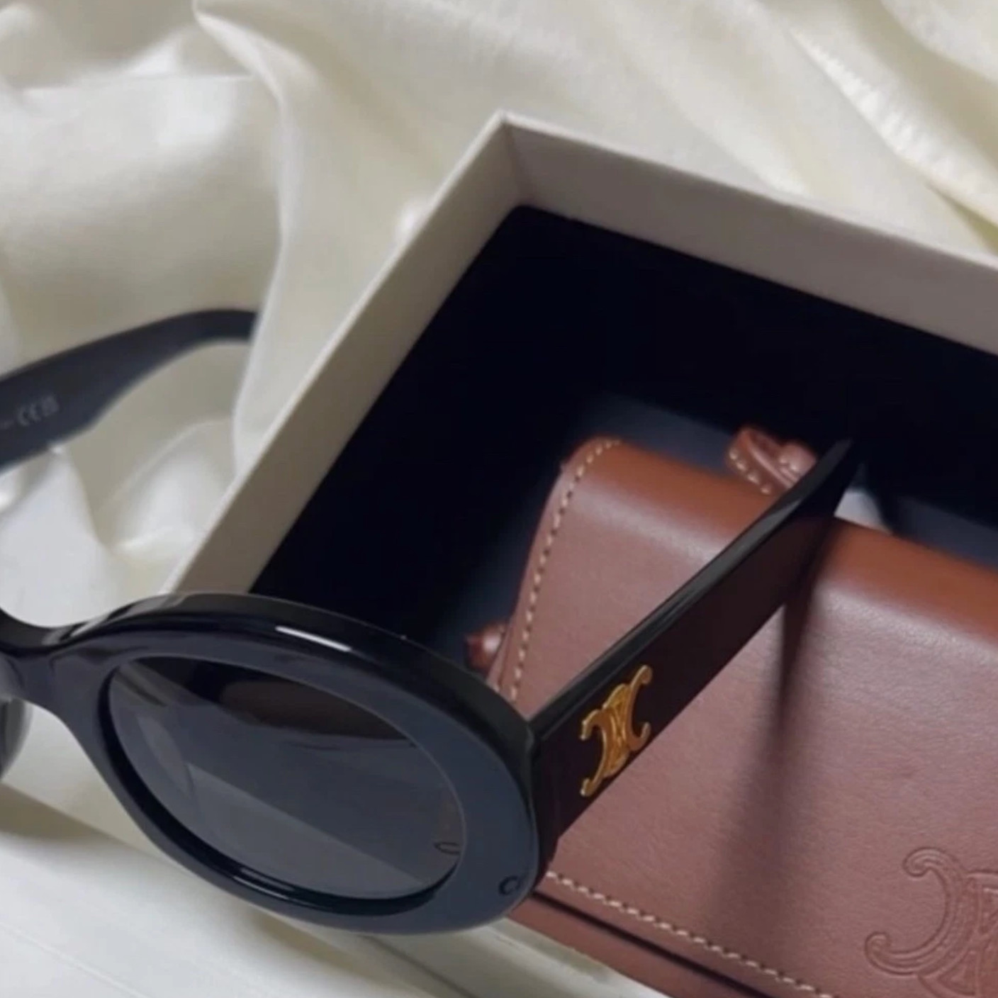 (W) Celine Triomphe 01 Sunglasses in Acetate Black / FedEx