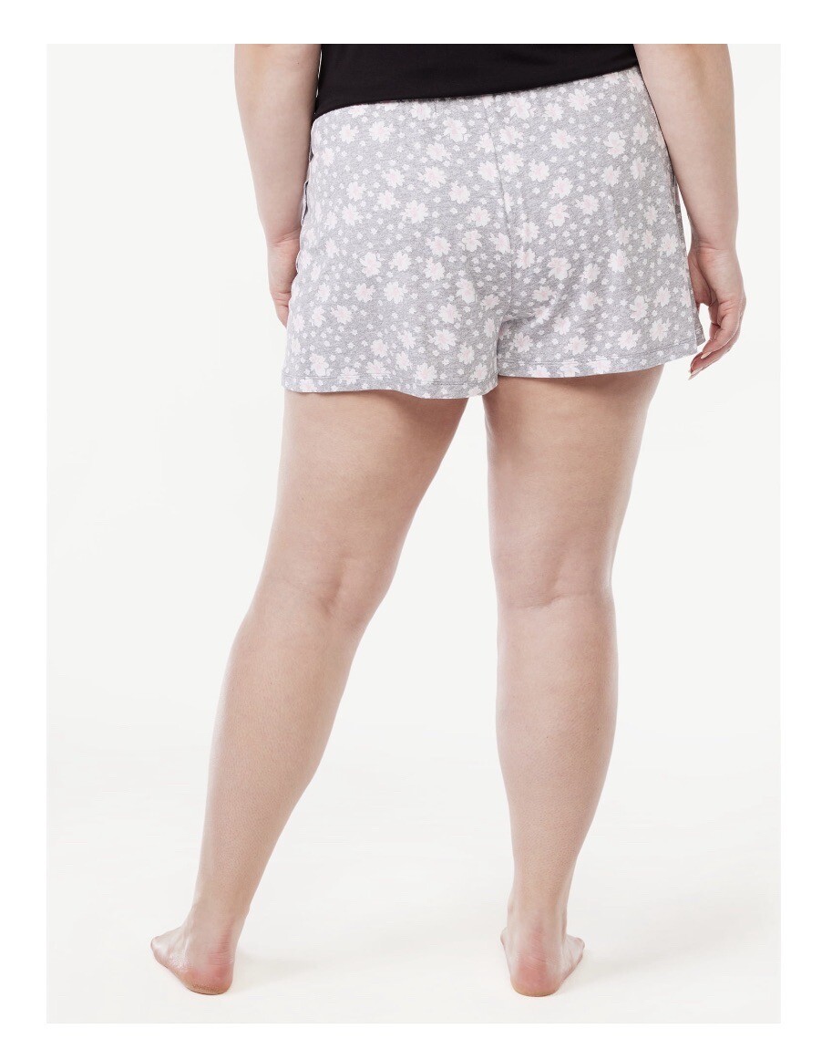 JOYSPUN Women’s S (4-6) Tulip Hem Sleep Shorts • Light Grey Heather Floral