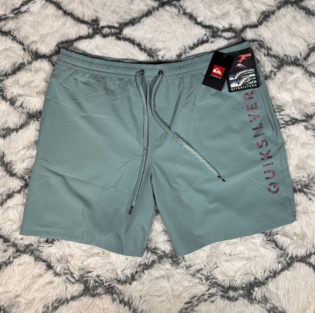 QUIKSILVER Volley Swim Trunks Board Shorts Jade Gray Men’s Sz XL *NEW* $80