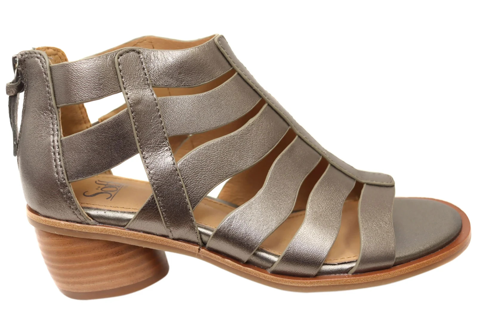 Sofft Carmen Leather Sandals Comfortable Footbed Dark Pewter US 8.5 New