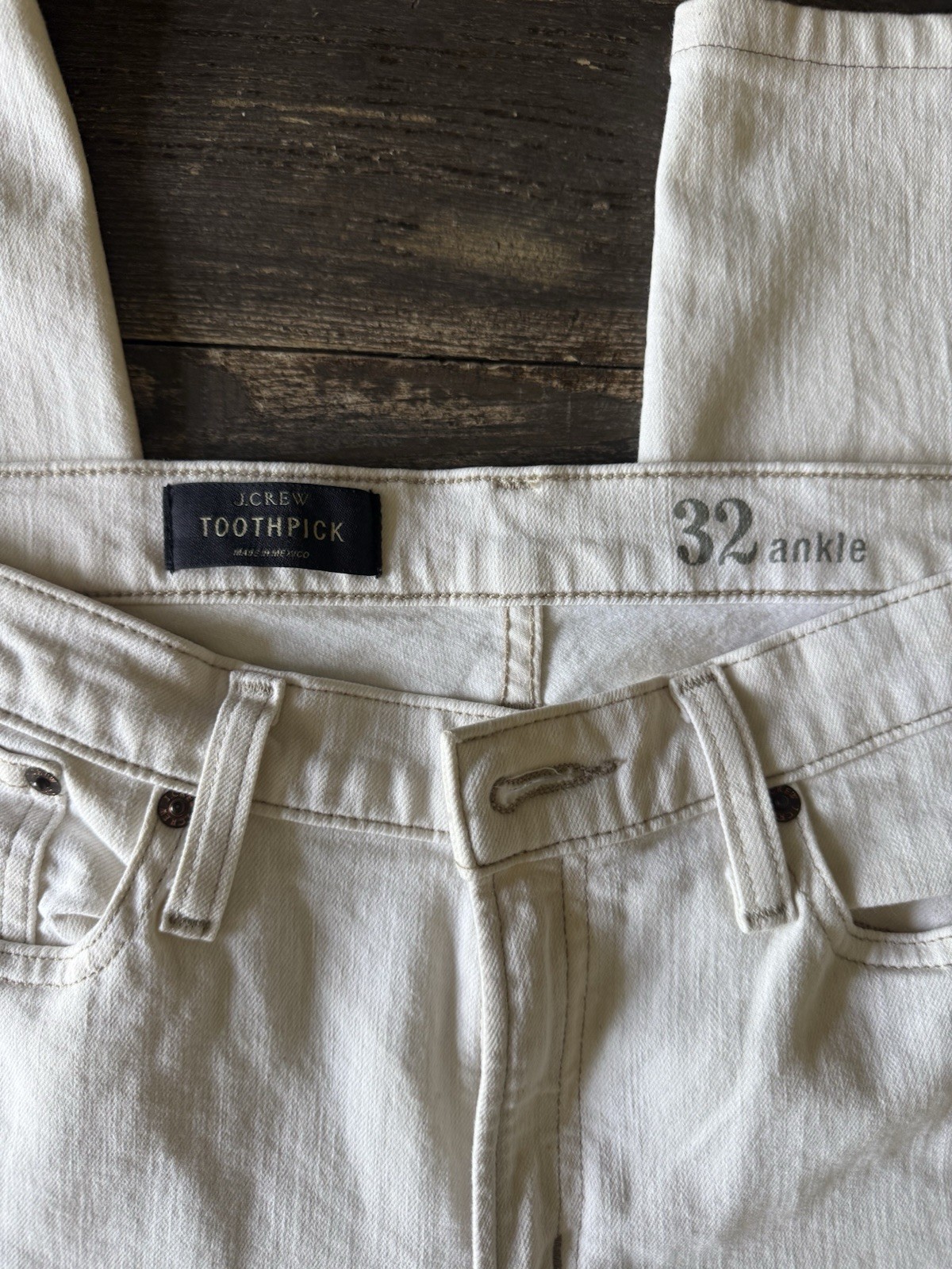 J.CREW Toothpick Ecru Ankle Slim Stretch Denim Jeans 5-Pocket Button Zip