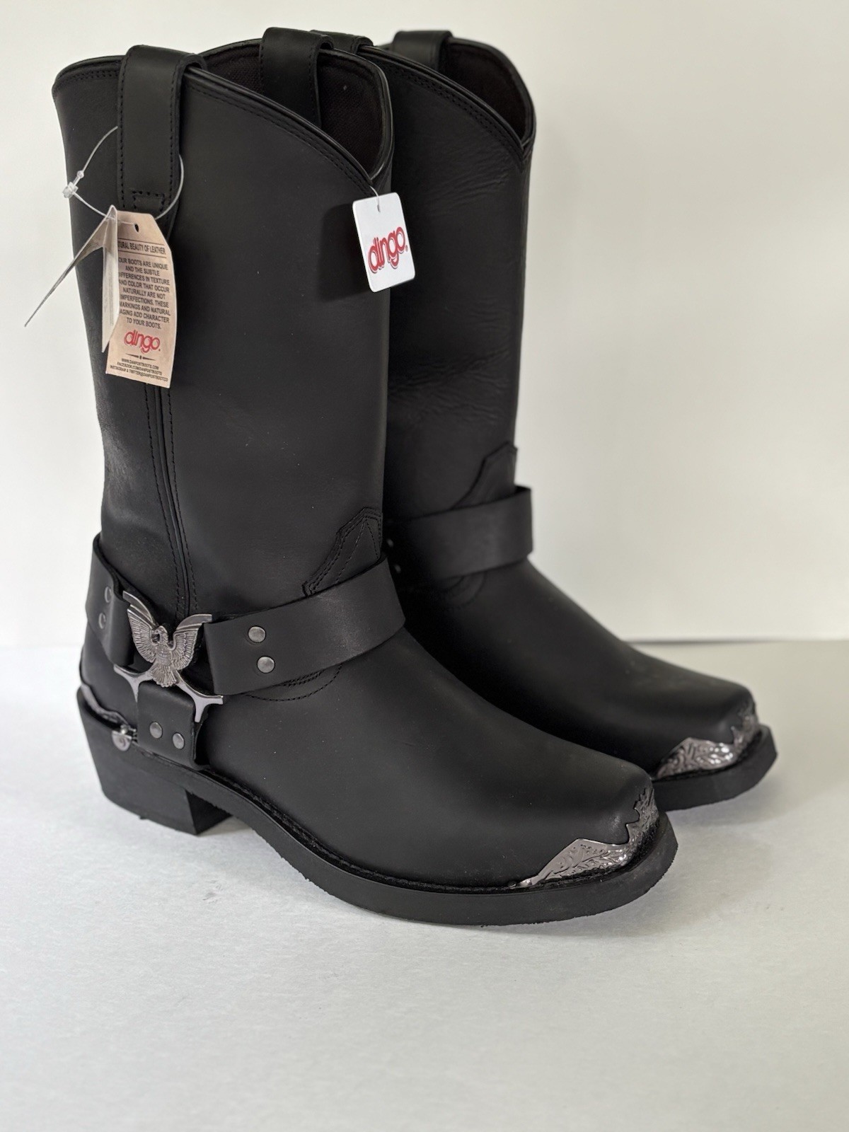 Dingo Chopper Motorcycle Boots Men’s 8.5 EW Black Leather Harness Western NWT