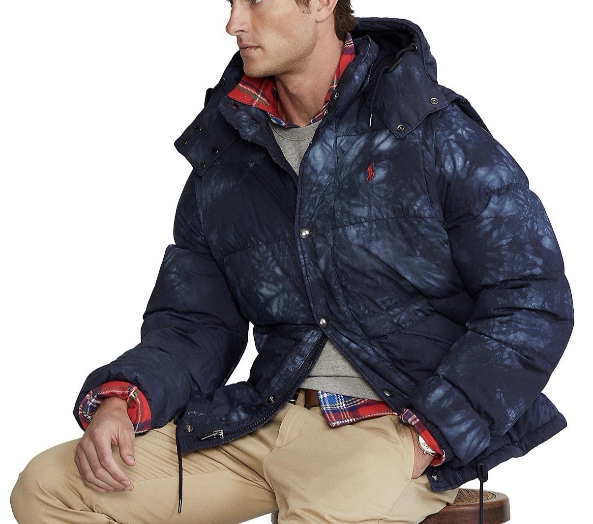 Polo Ralph Lauren Mens Convertible Tie-Dye Down Jacket Vest Hood Blue LARGE NEW