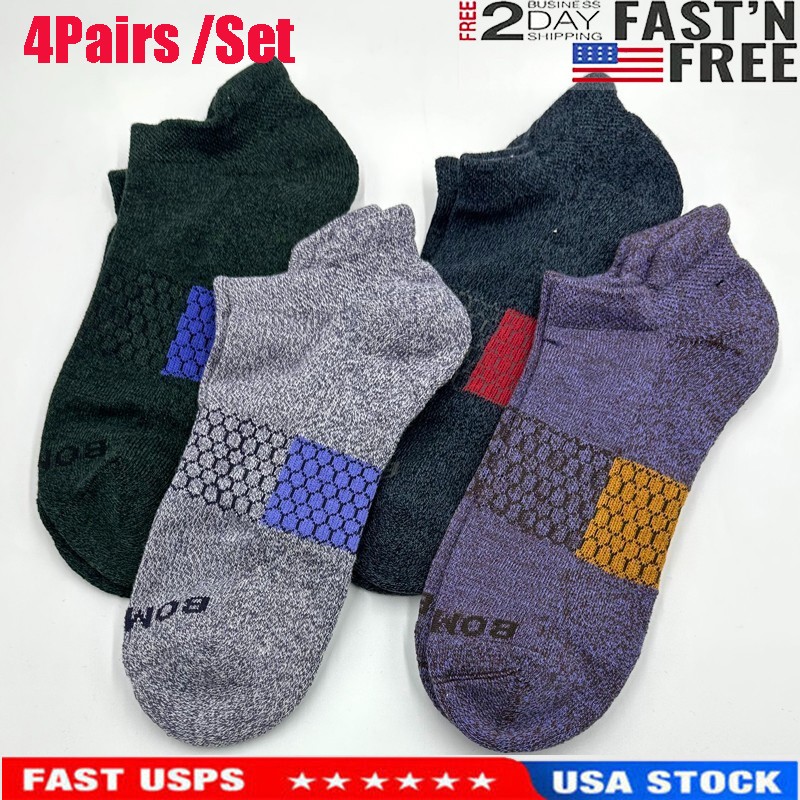 BOMBAS 4 pairs Men’s Cushion Ankle Socks Size Large Honeycomb 4 Colors Mix