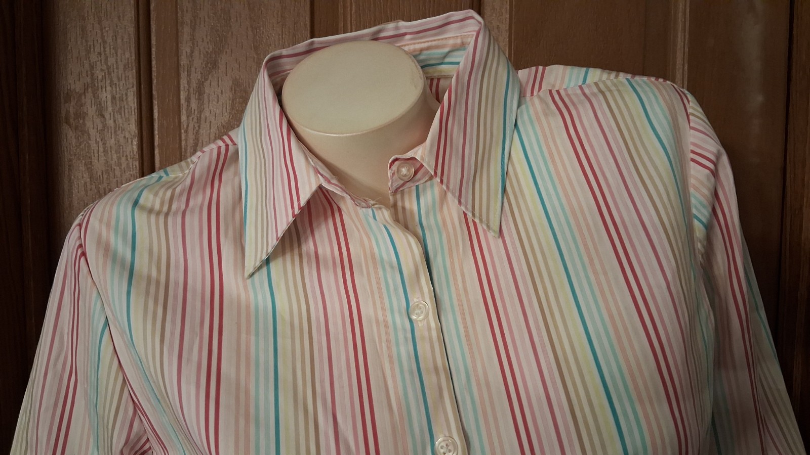 George Stretch Striped Blouse Bracelet Sleeves Button Cuffs Ladies M (8/10) NWT