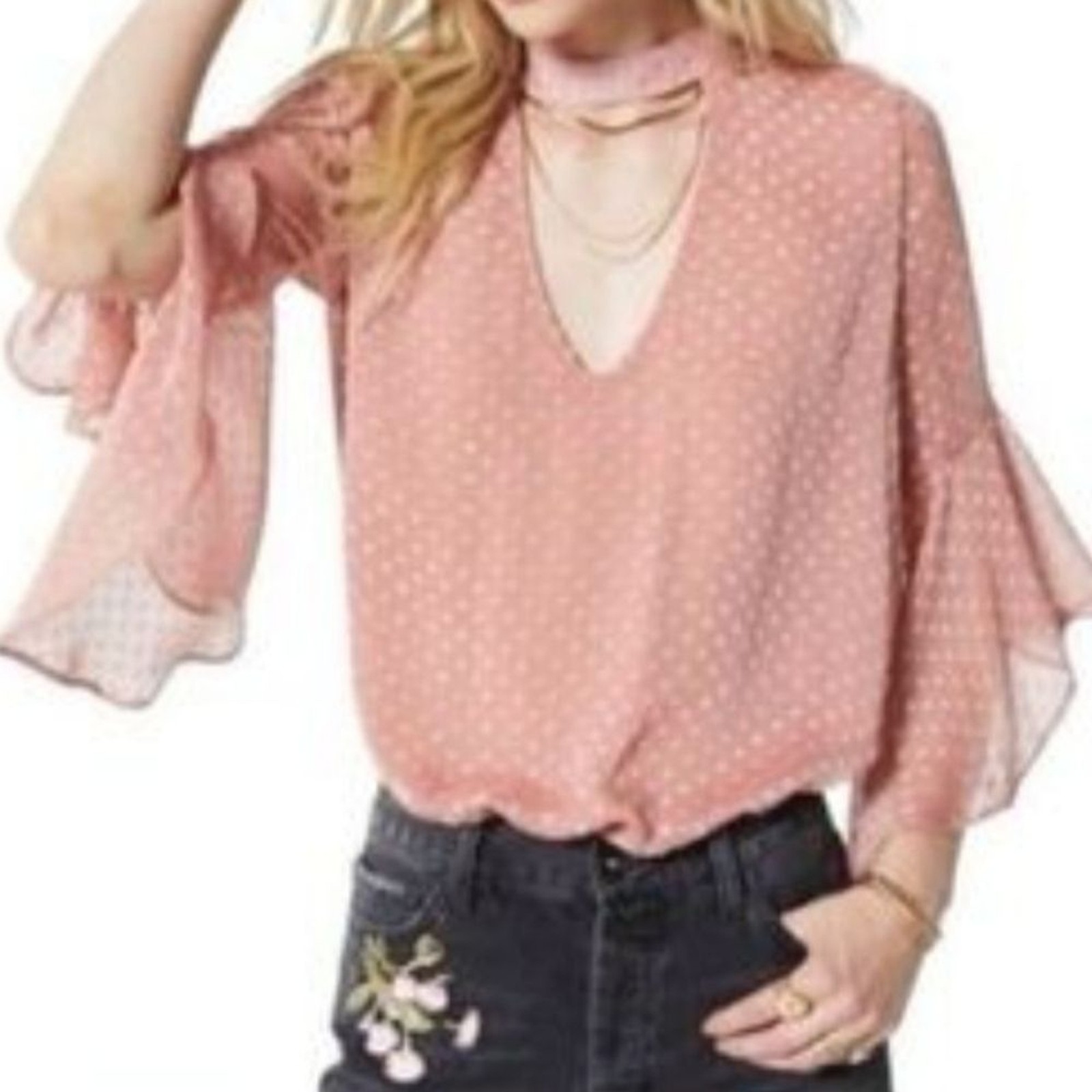 NWT Band of the Free Size Small Powder Pink Flowy Bohemian Ruffled Sleeve Blouse