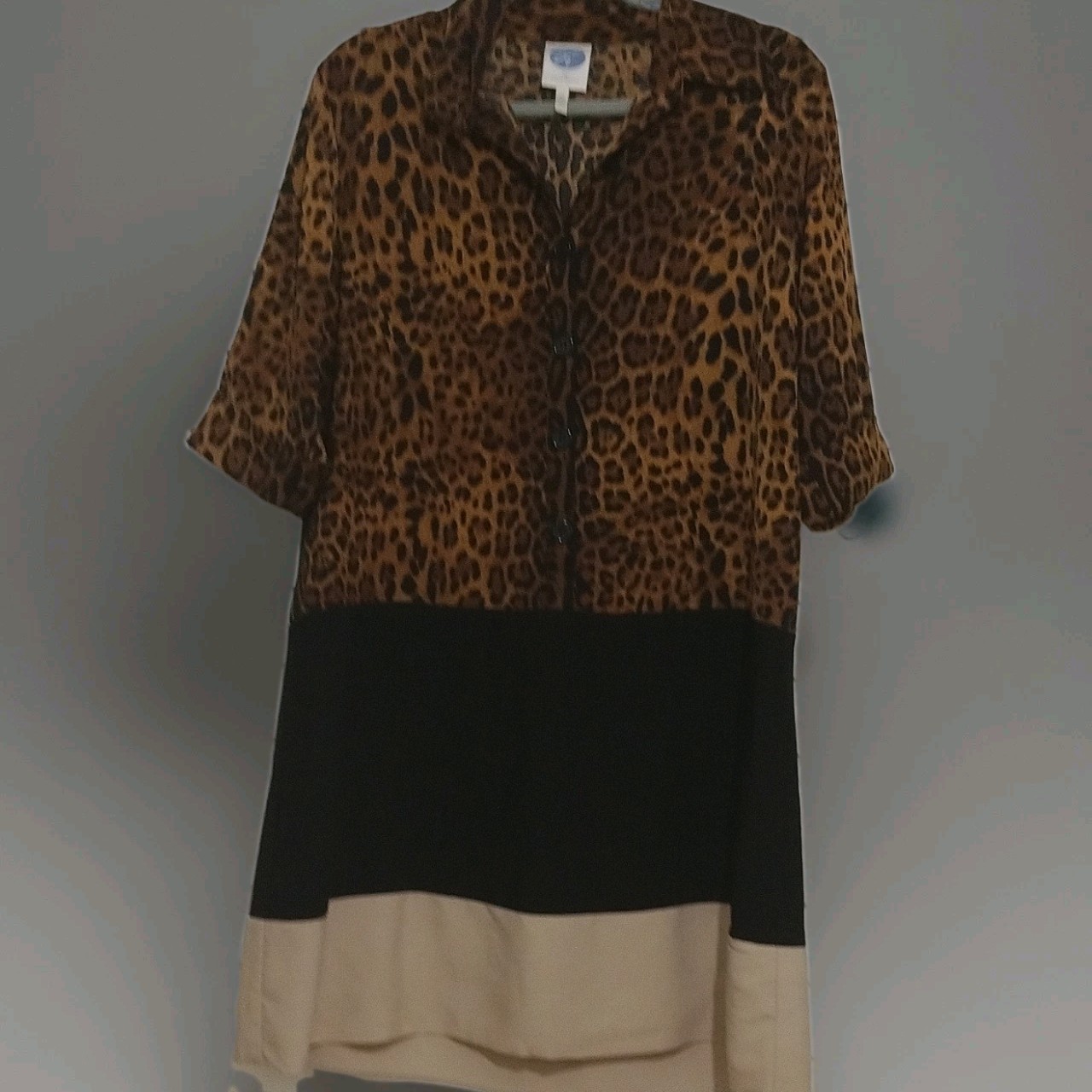 Old Navy Leopard Print Collared Button Front 3/4 Sleeve Shirt Dress M
