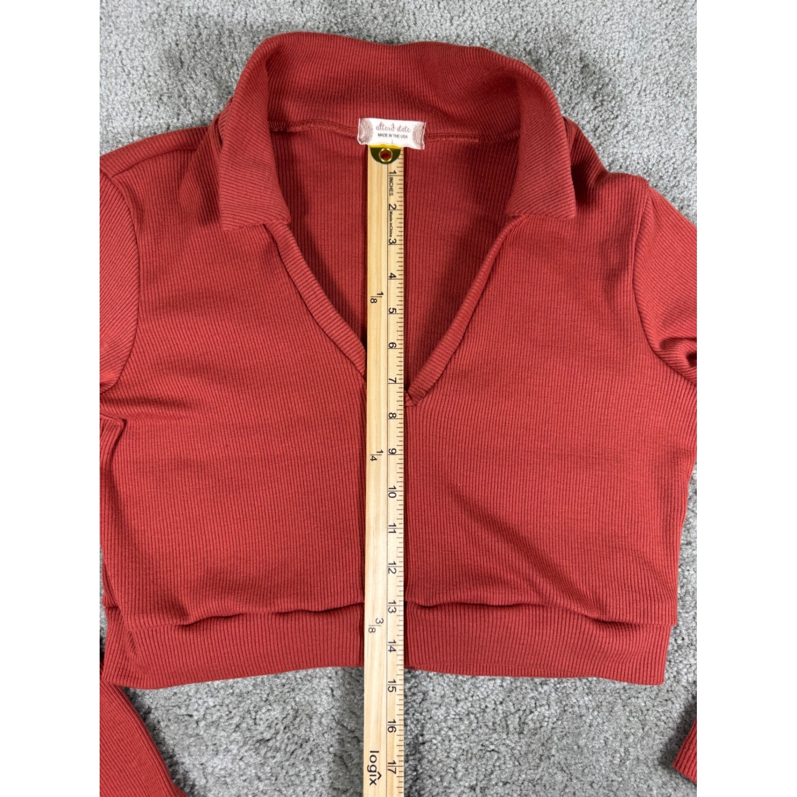 Altar’d State Ribbed Crop Top Rust Orange V-Neck Long Sleeve Large A1596K706JD
