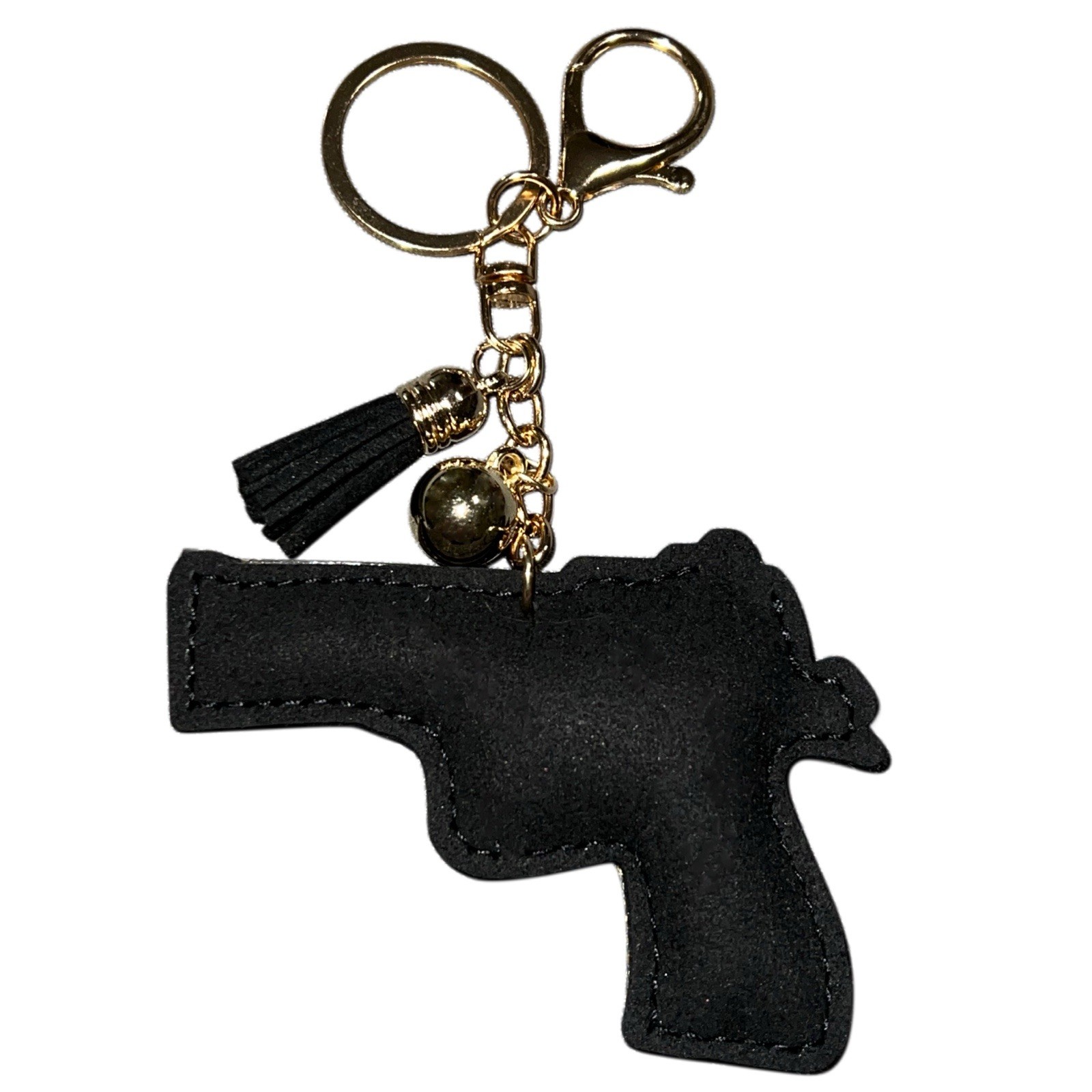 Rhinestone gun charm keychain/ bag charm. Black tassel. Western.