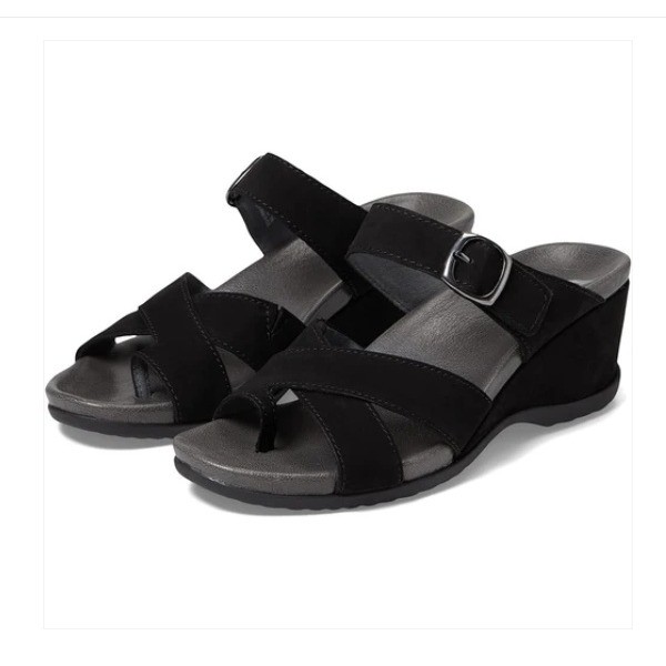 Dansko Aubree Open Back Wedge Sandals Black Suede Women 39 8.5-9 Excellent