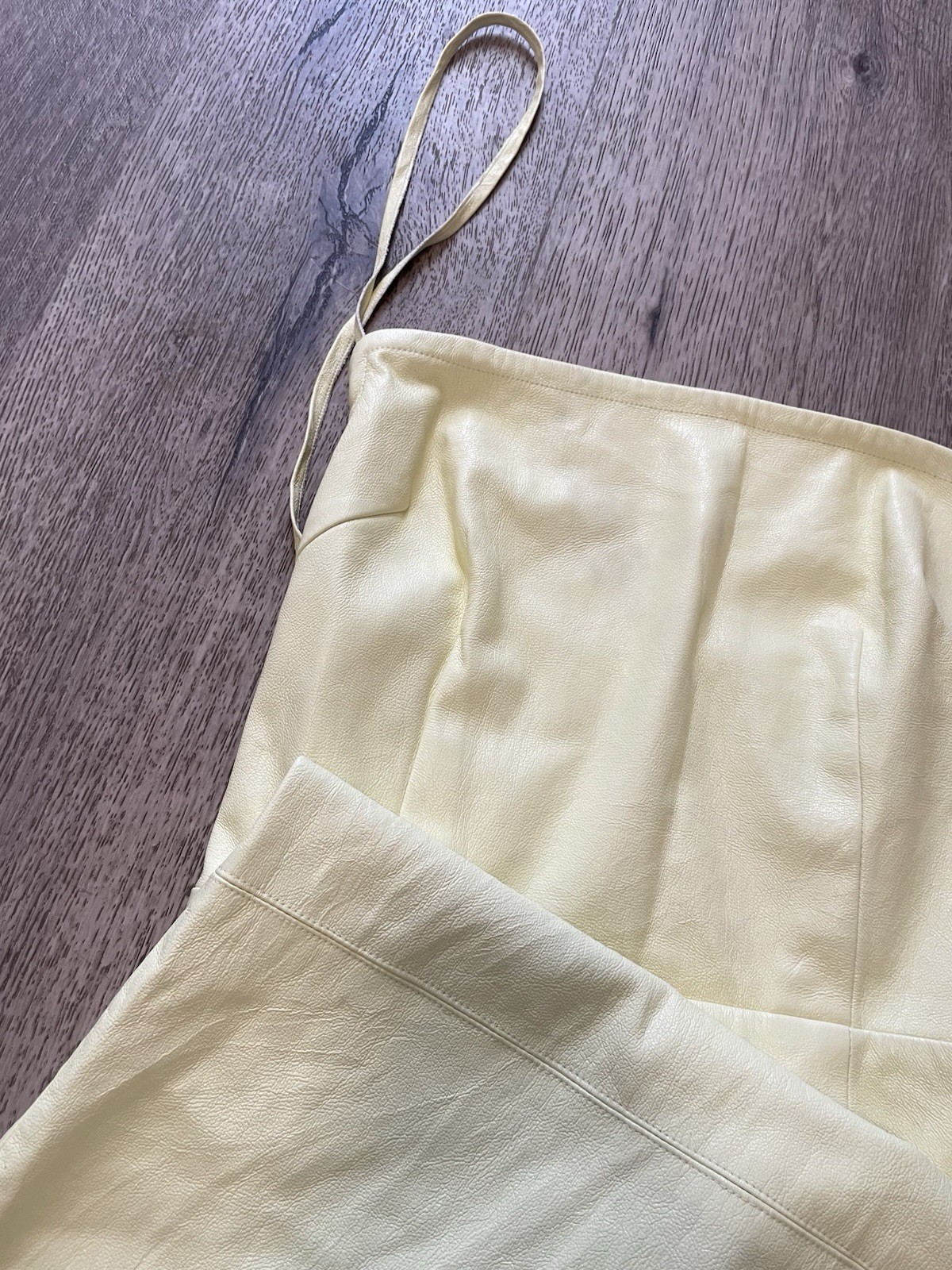 GOOD AMERICAN yellow faux leather pencil midi dress square neck size 1