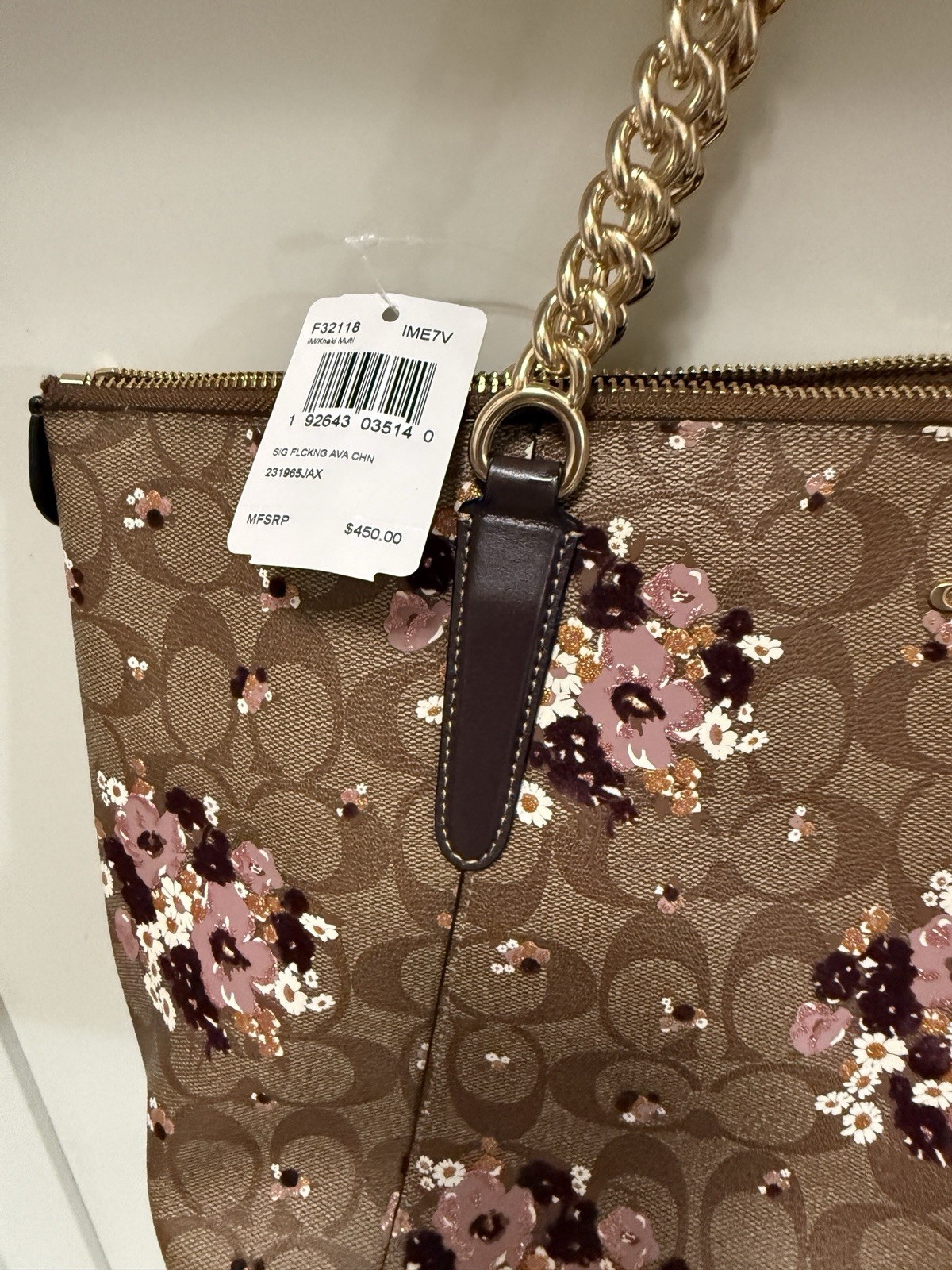 NWT Coach Oxblood Signature Flocking Ava Chain Tote Bag Purse F32118