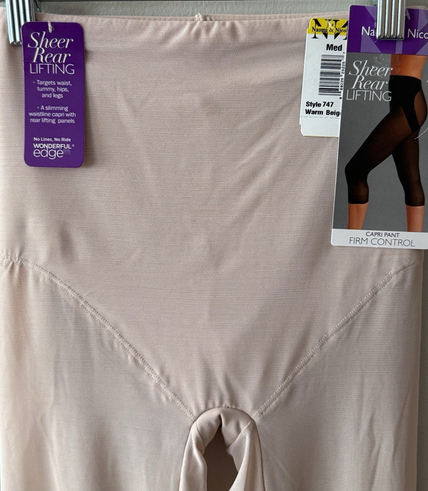 Naomi & Nicole Sheer Rear Lifting Capri Pant Firm Control Style 747 M Warm Beige