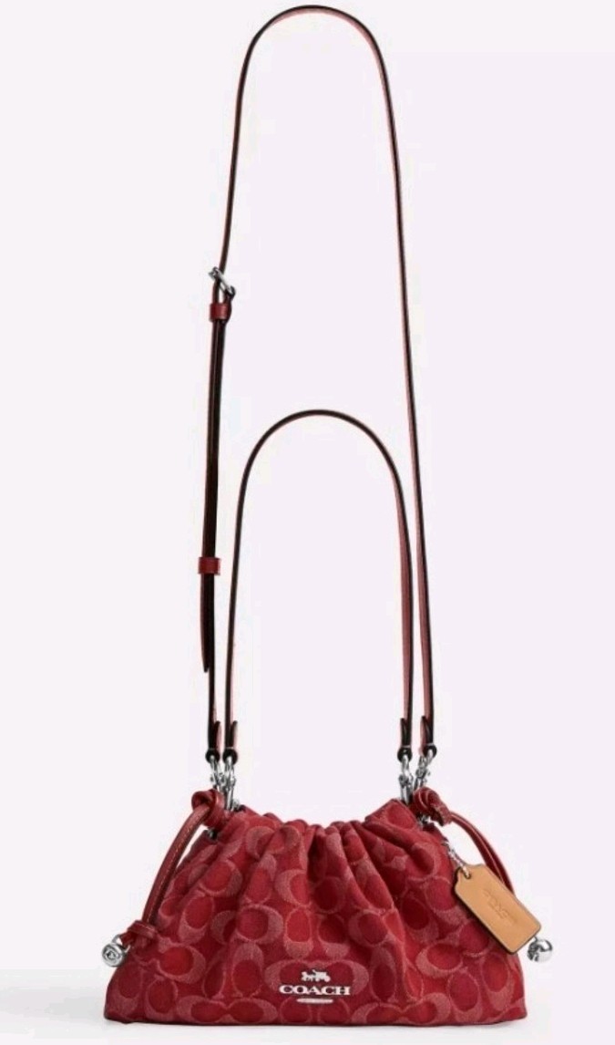 New Authentic Coach Faye Shoulder Bag Signature Logo C Denim CDB93 Silver Red