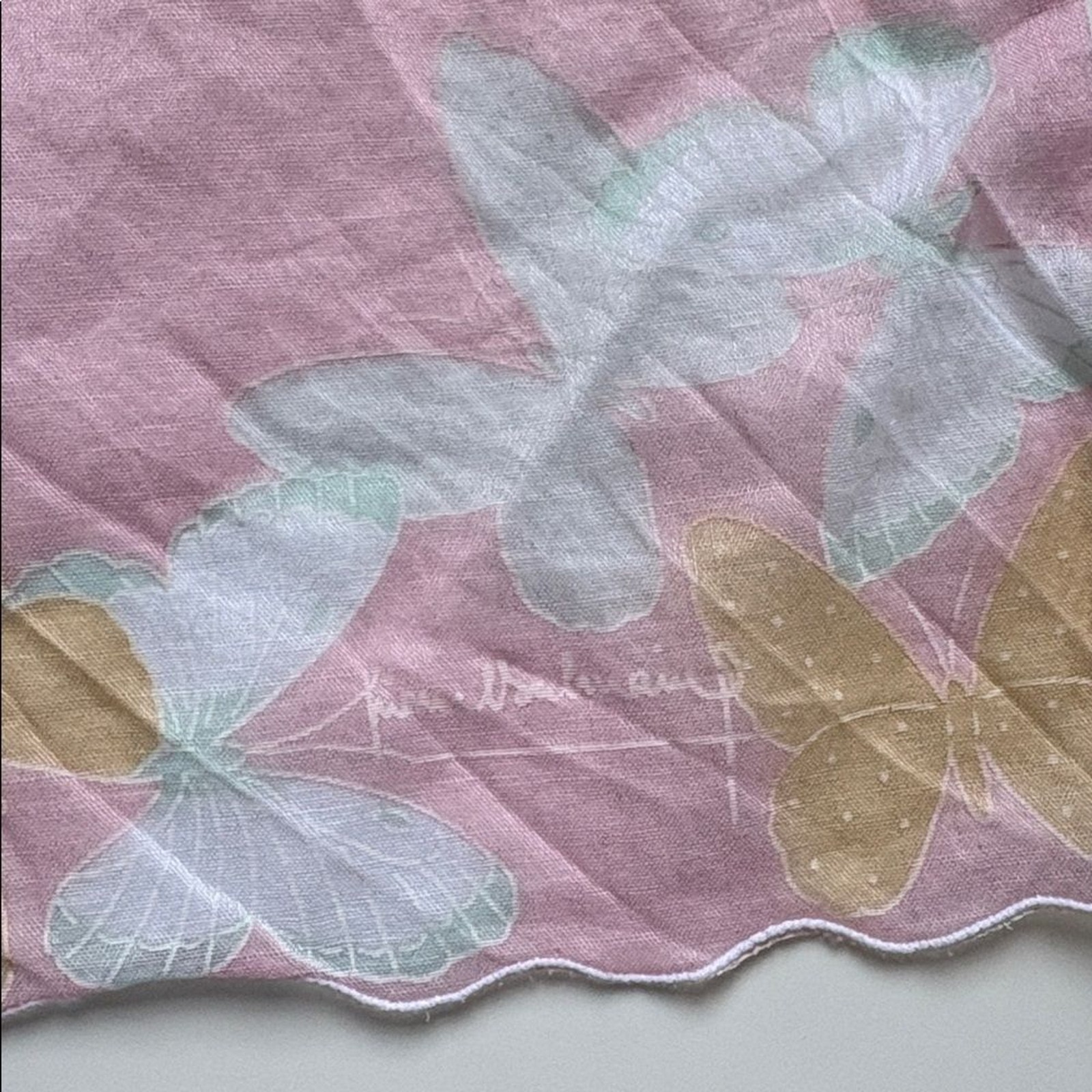 Vintage Pierre Balmain Paris Pink Butterfly Handkerchief 16×16.5 inches