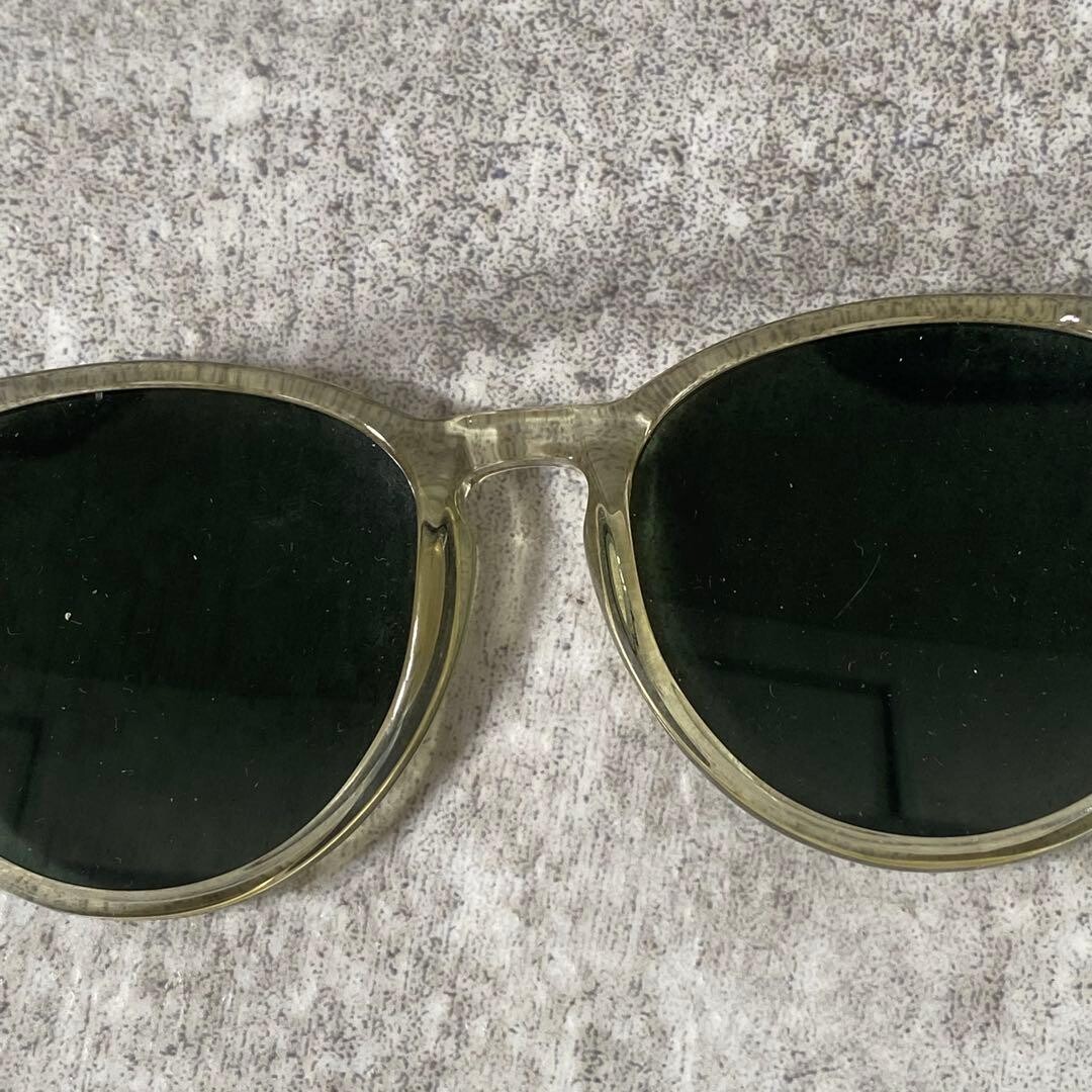 Ray Ban Bausch Lomb Clear Frame Round Sunglasses Vintage 1990s Green Lens B&L